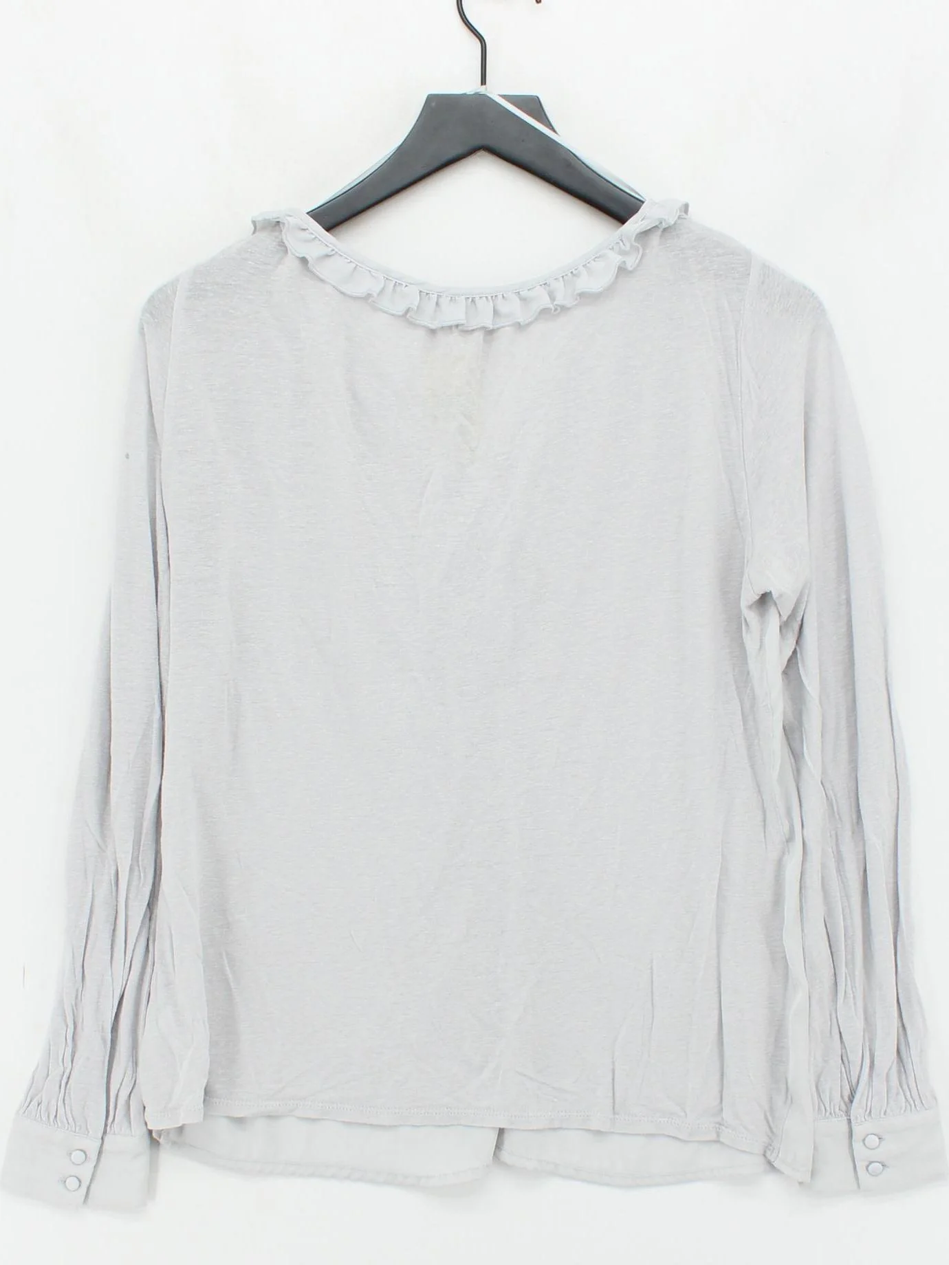 Monsoon Women's Blouse UK 14 Grey Viscose with Linen Long Sleeve V-Neck Basic - Image 2