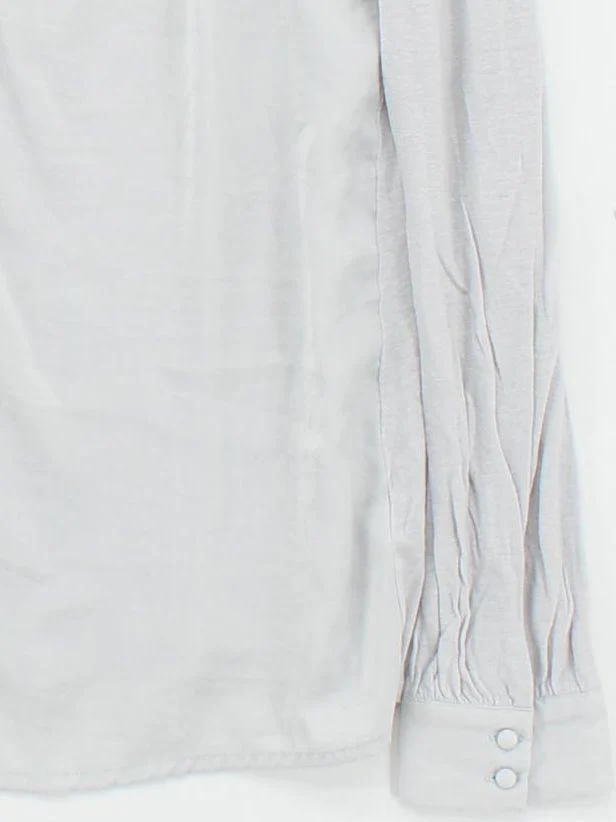 Monsoon Women's Blouse UK 14 Grey Viscose with Linen Long Sleeve V-Neck Basic - Image 4
