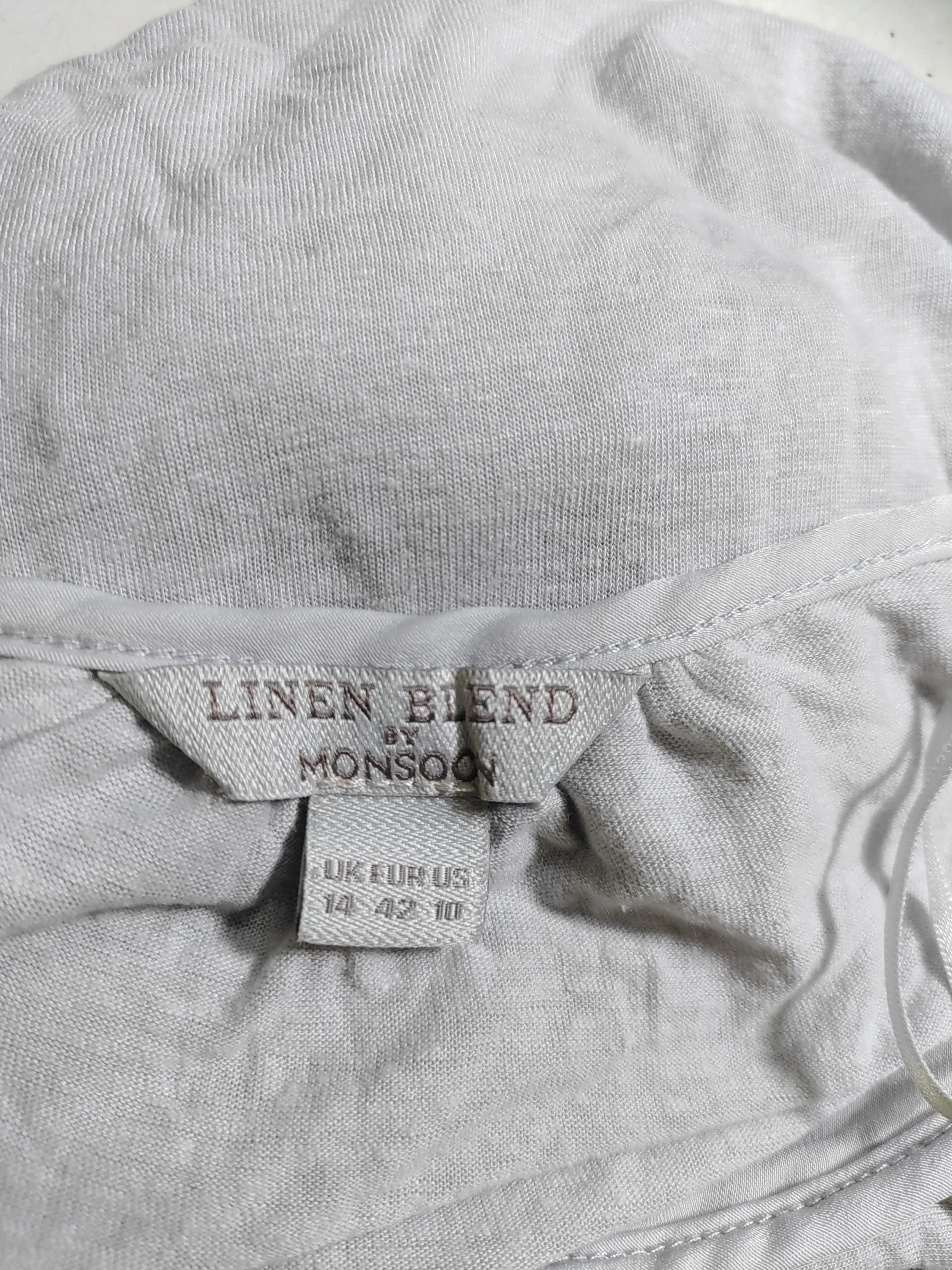 Monsoon Women's Blouse UK 14 Grey Viscose with Linen Long Sleeve V-Neck Basic - Image 5