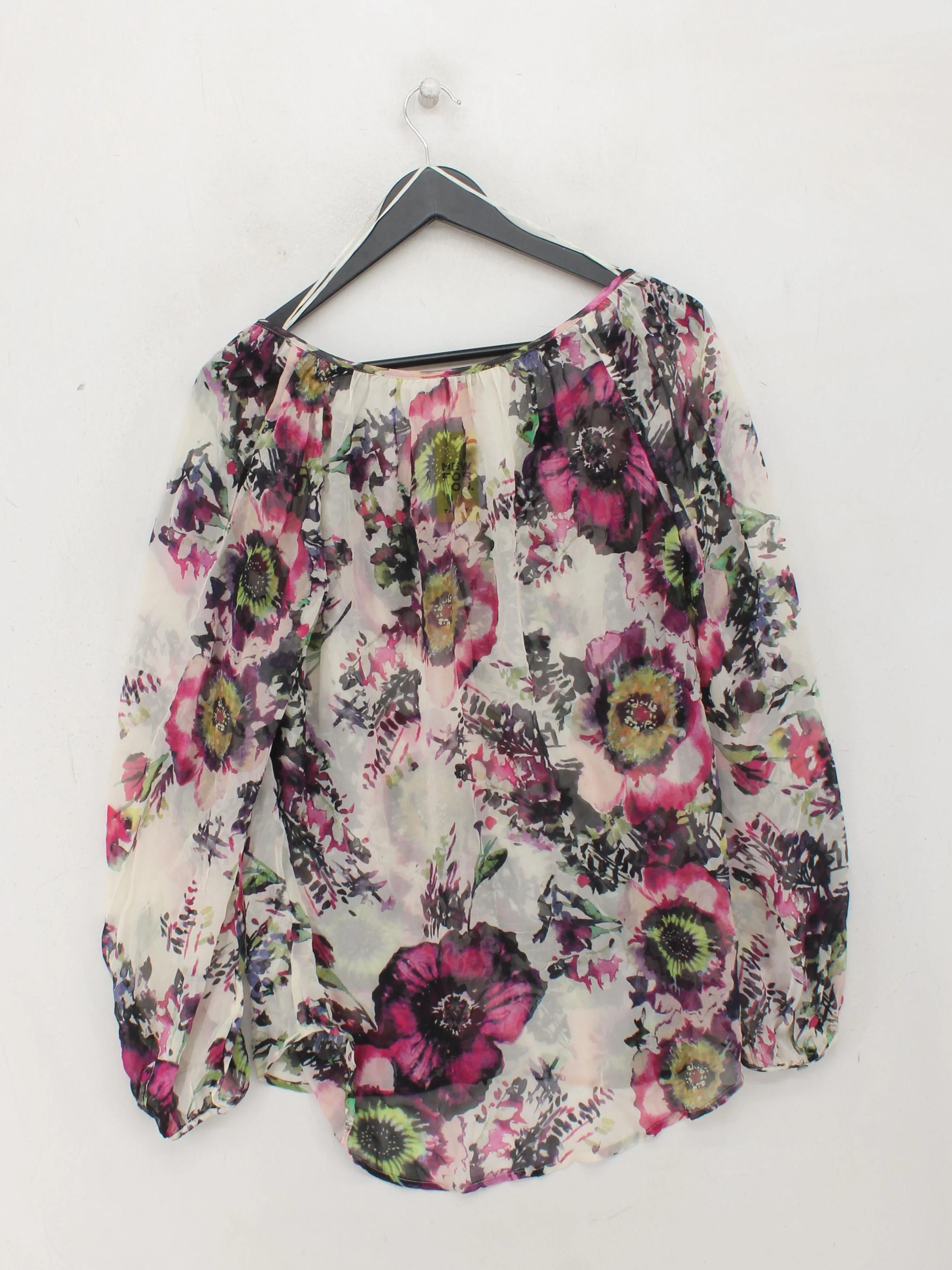 Monsoon Women's Blouse UK 14 Multi Floral 100% Silk Long Sleeve V-Neck Basic - Image 2