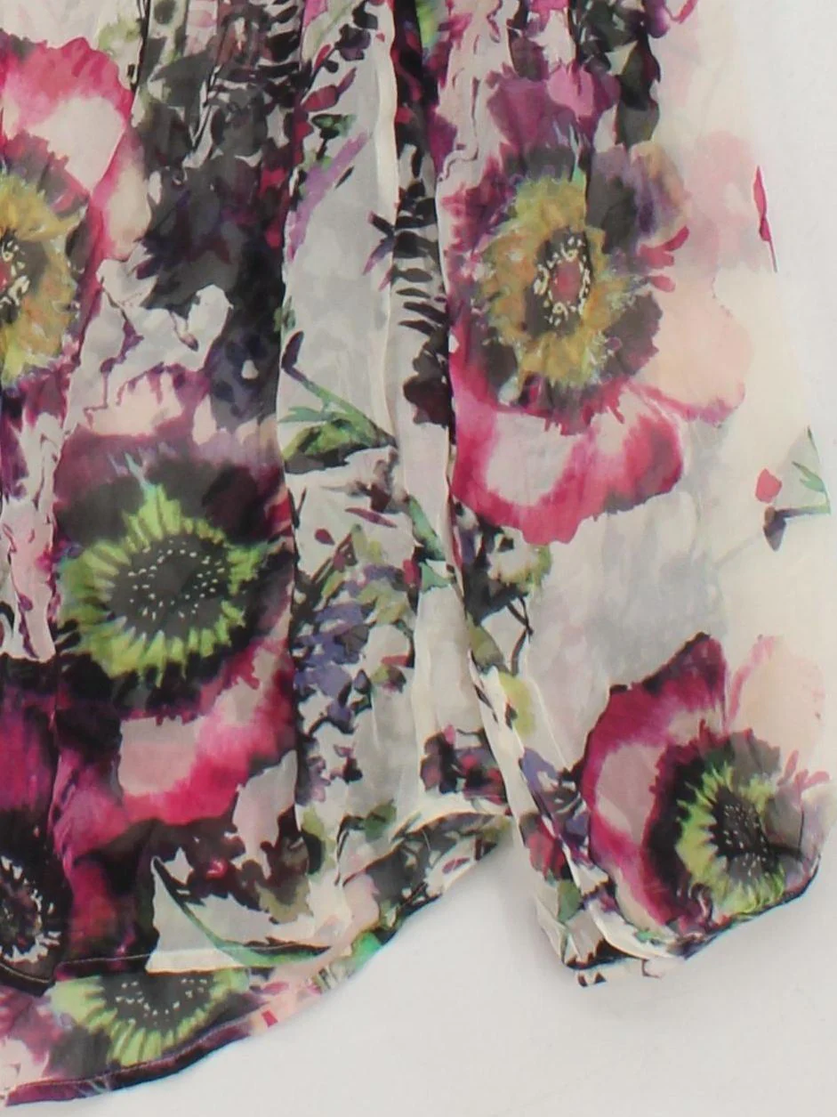 Monsoon Women's Blouse UK 14 Multi Floral 100% Silk Long Sleeve V-Neck Basic - Image 4