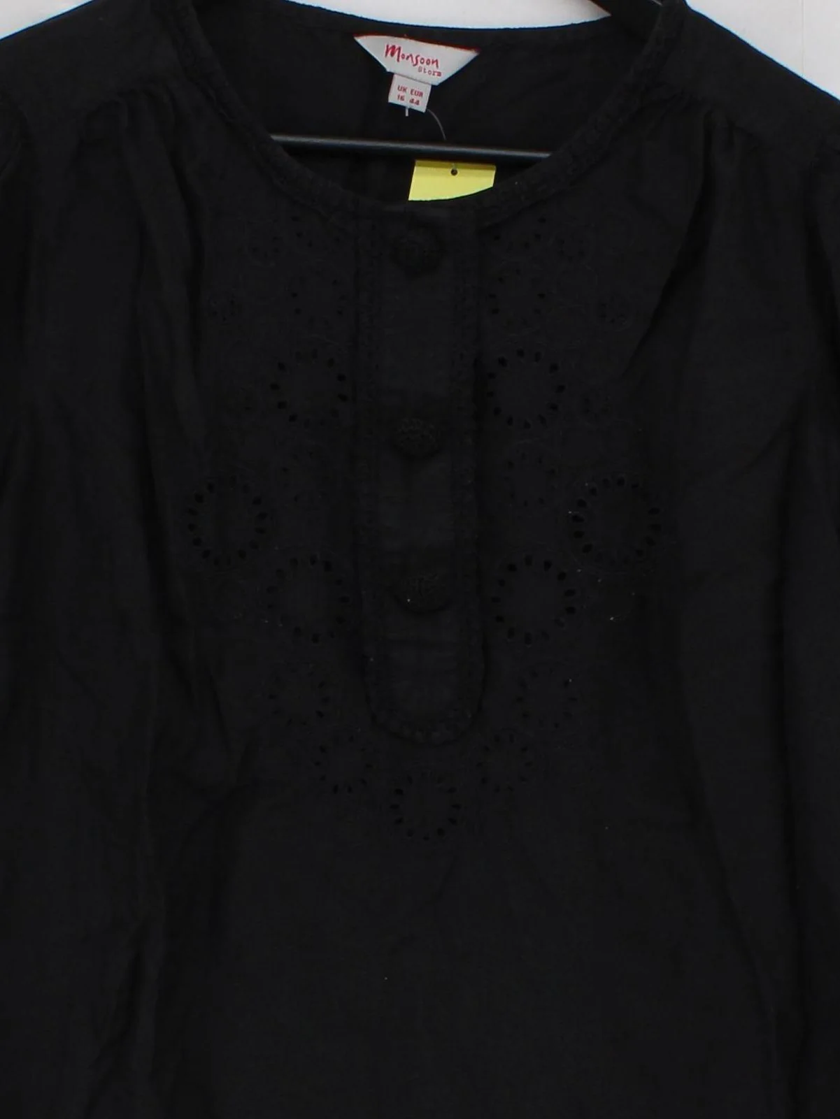 Monsoon Women's Blouse UK 16 Black Cotton with Silk Basic - Image 3