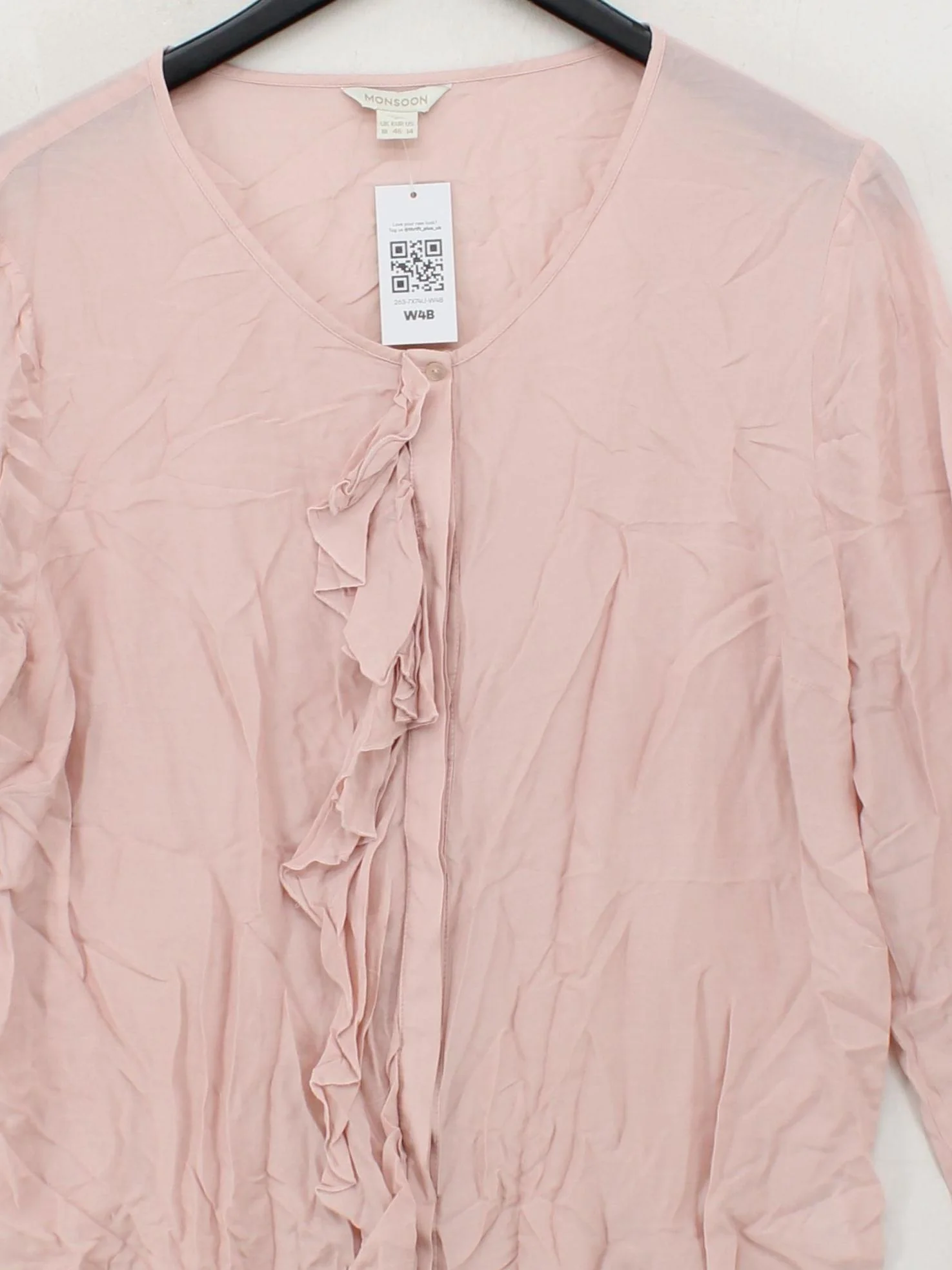 Monsoon Women's Blouse UK 18 Pink 100% Other Long Sleeve V-Neck Basic - Image 3