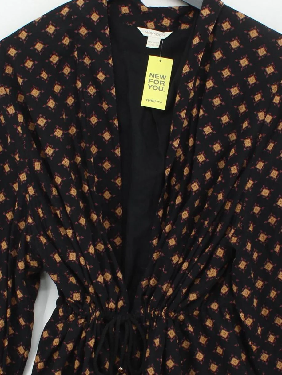 Monsoon Women's Blouse UK 22 Black 100% Viscose Long Sleeve Collared Basic - Image 3