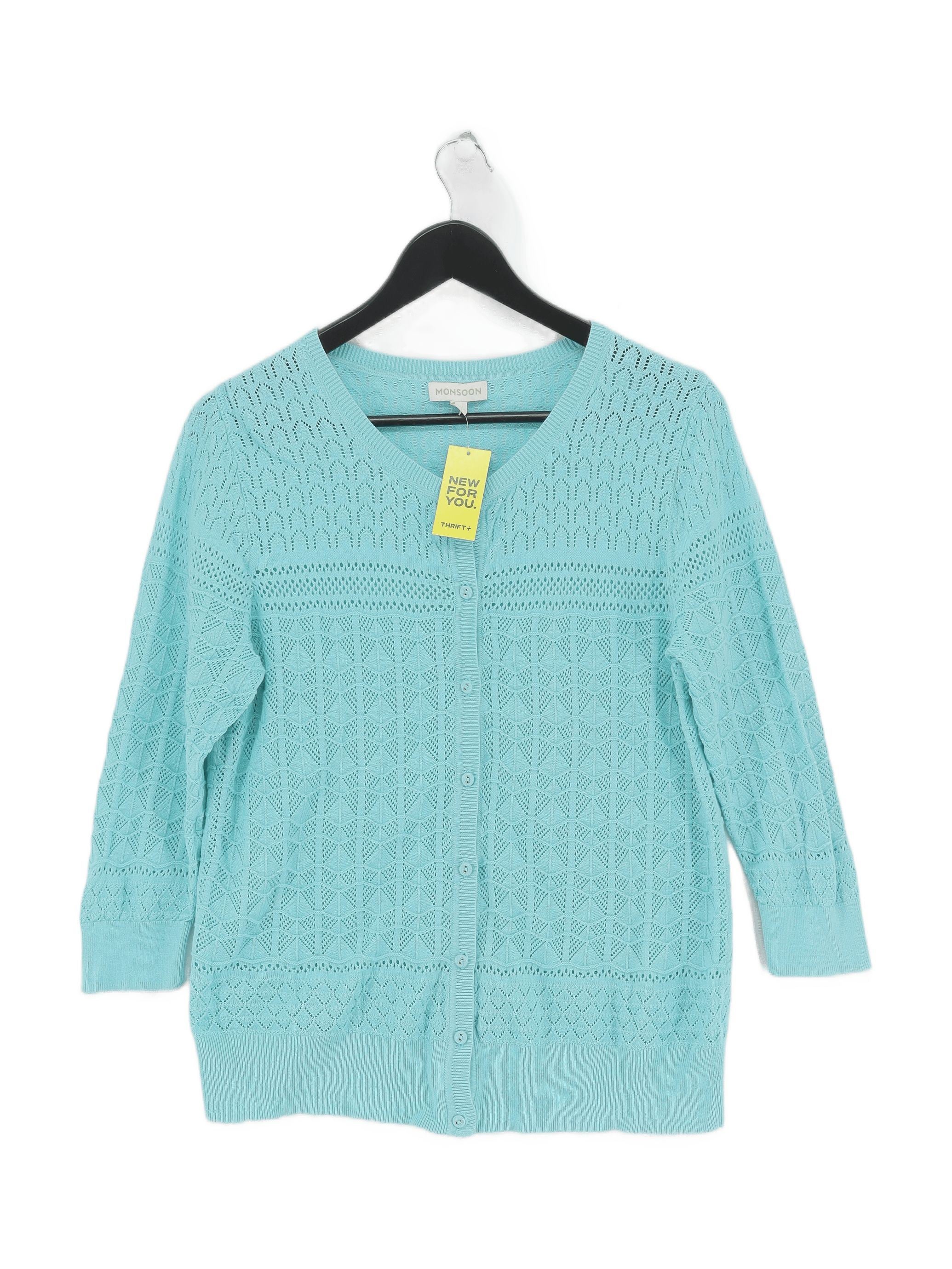 Monsoon Women's Cardigan L Blue 100% Cotton Round Neck Cardigan