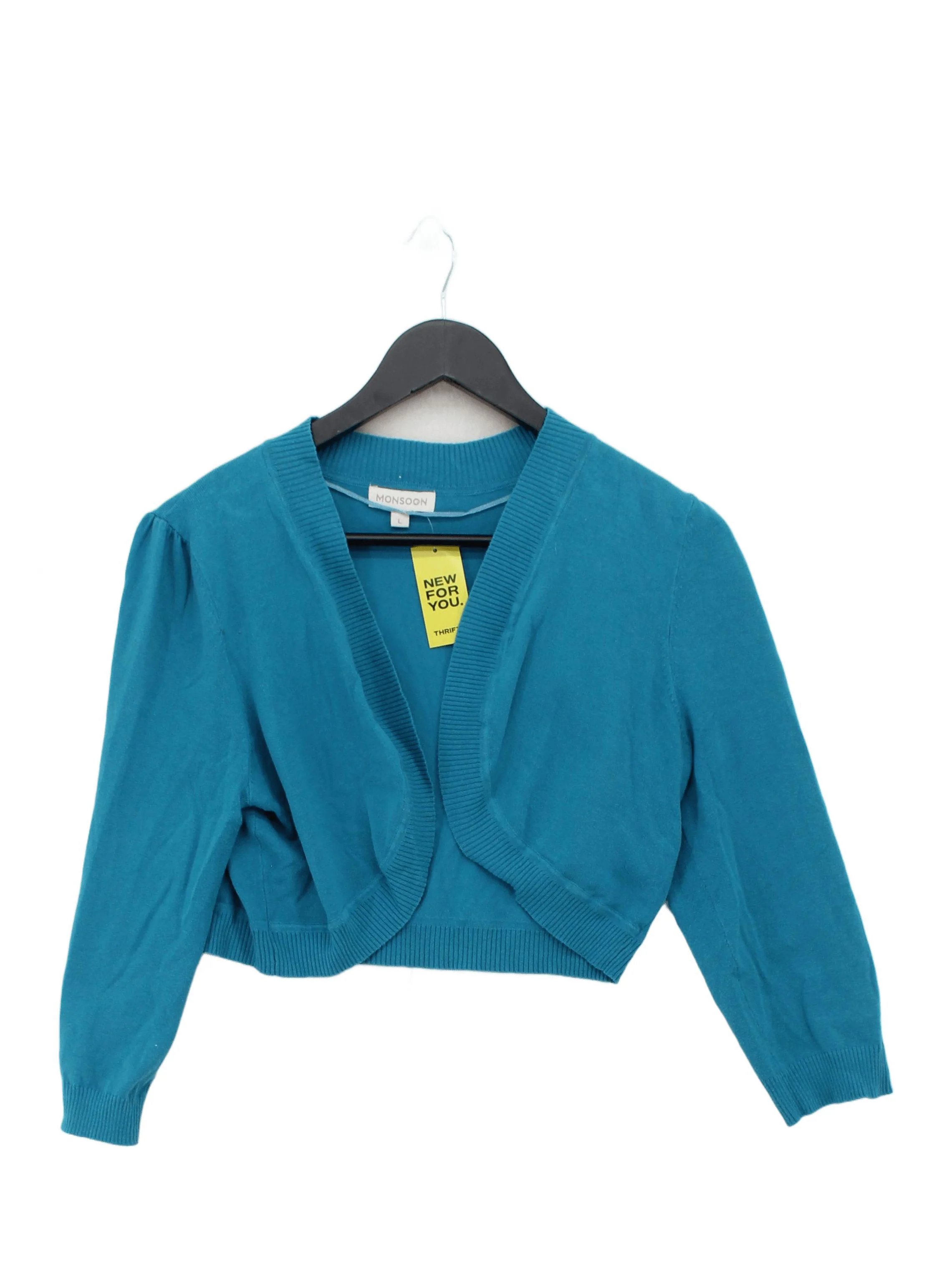 Monsoon Women's Cardigan L Blue Cotton with Polyamide V-Neck Cardigan