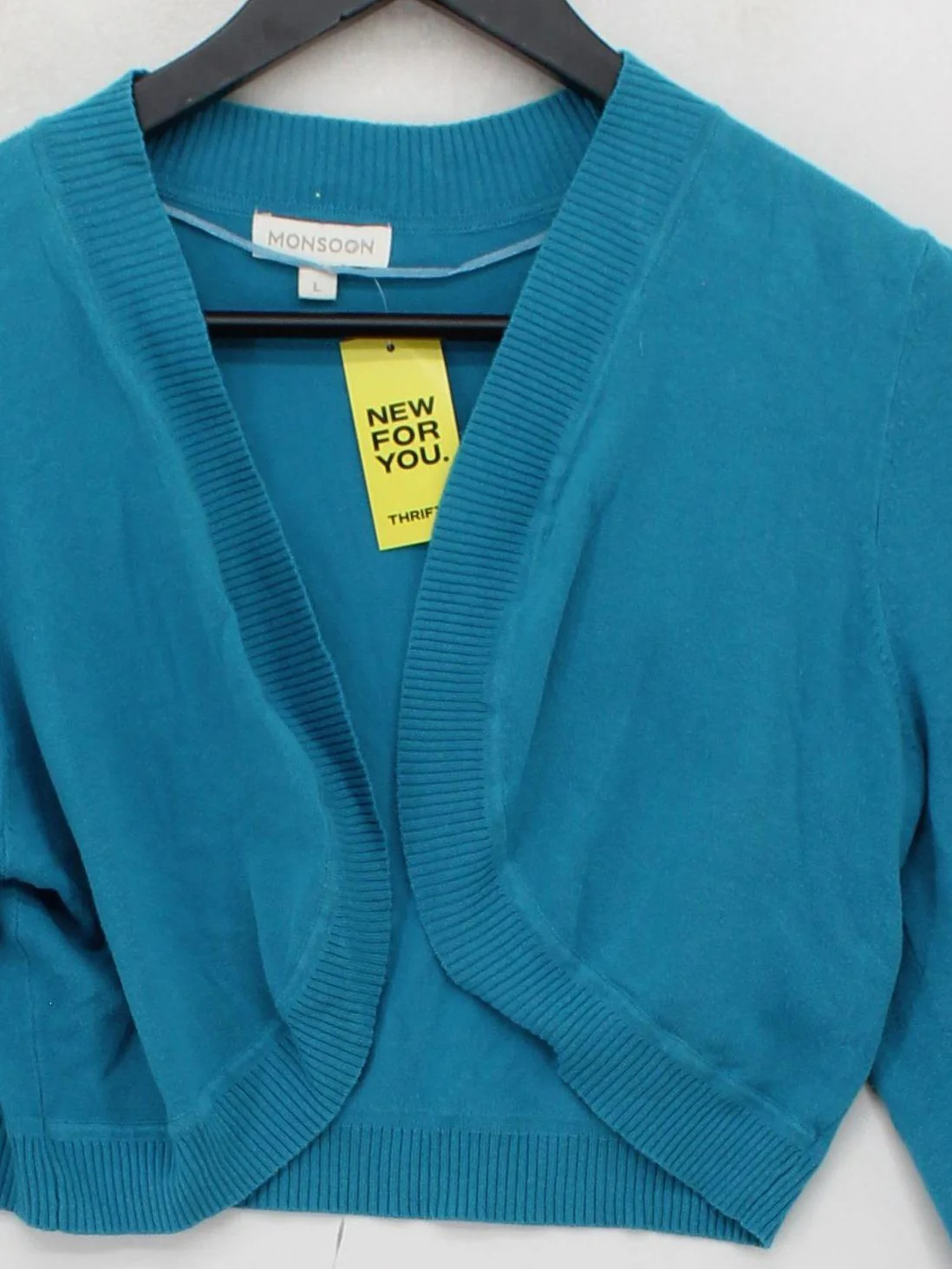 Monsoon Women's Cardigan L Blue Cotton with Polyamide V-Neck Cardigan - Image 3