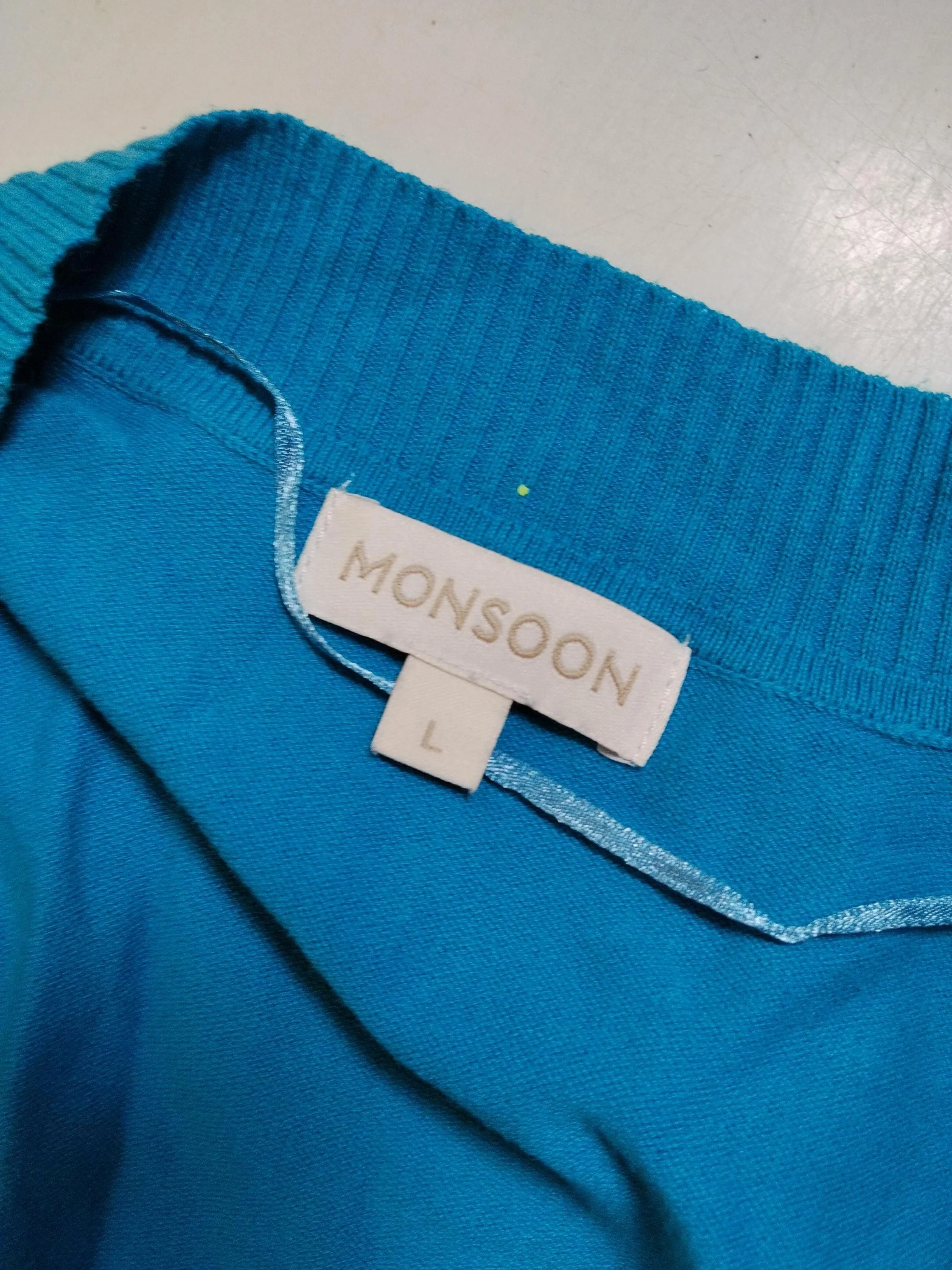 Monsoon Women's Cardigan L Blue Cotton with Polyamide V-Neck Cardigan - Image 6
