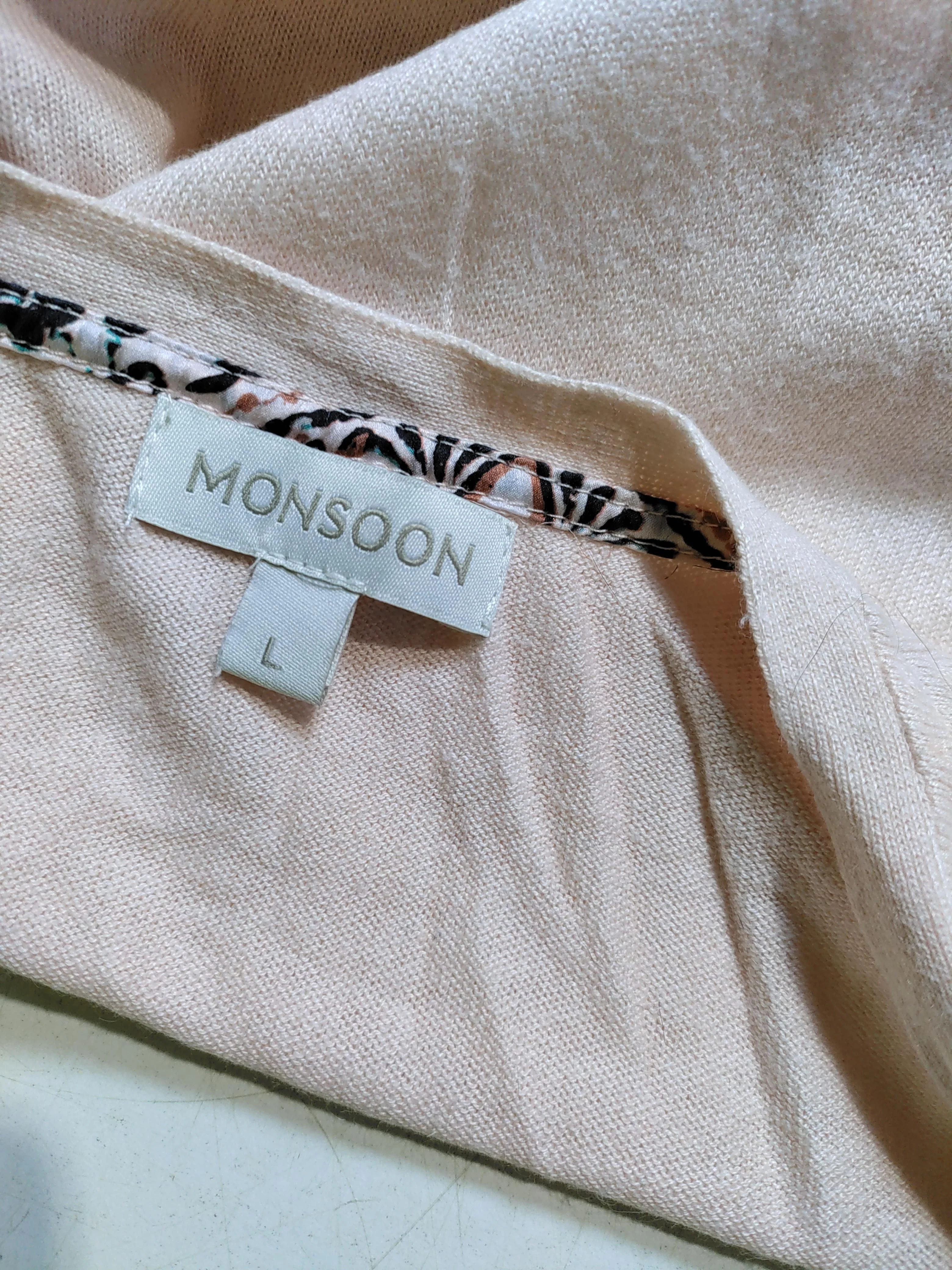 Monsoon Women's Cardigan L Cream Viscose with Cotton, Cashmere V-Neck Cardigan - Image 5