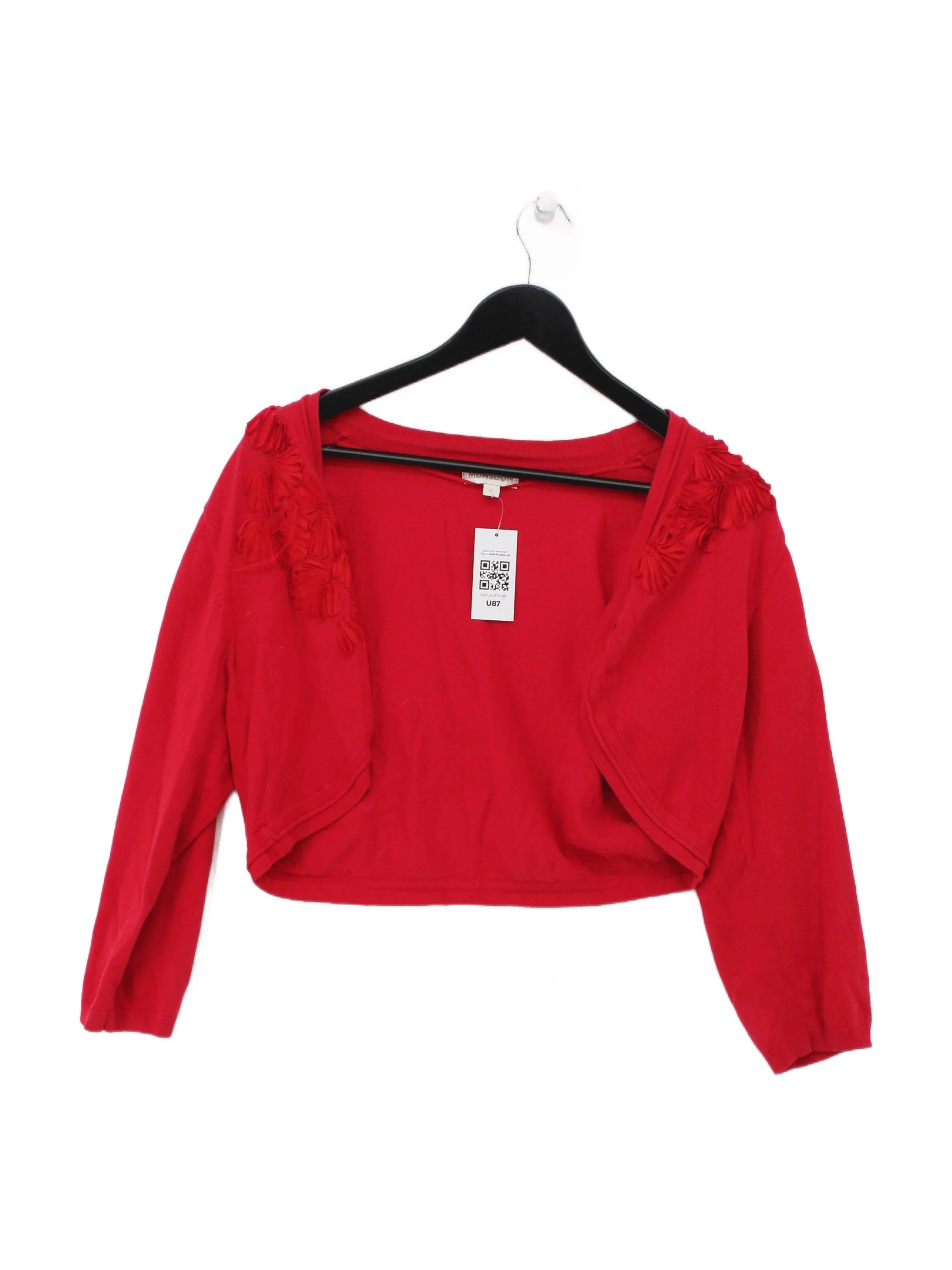 Monsoon Women's Cardigan L Red Cotton with Nylon, Elastane Round Neck Cardigan