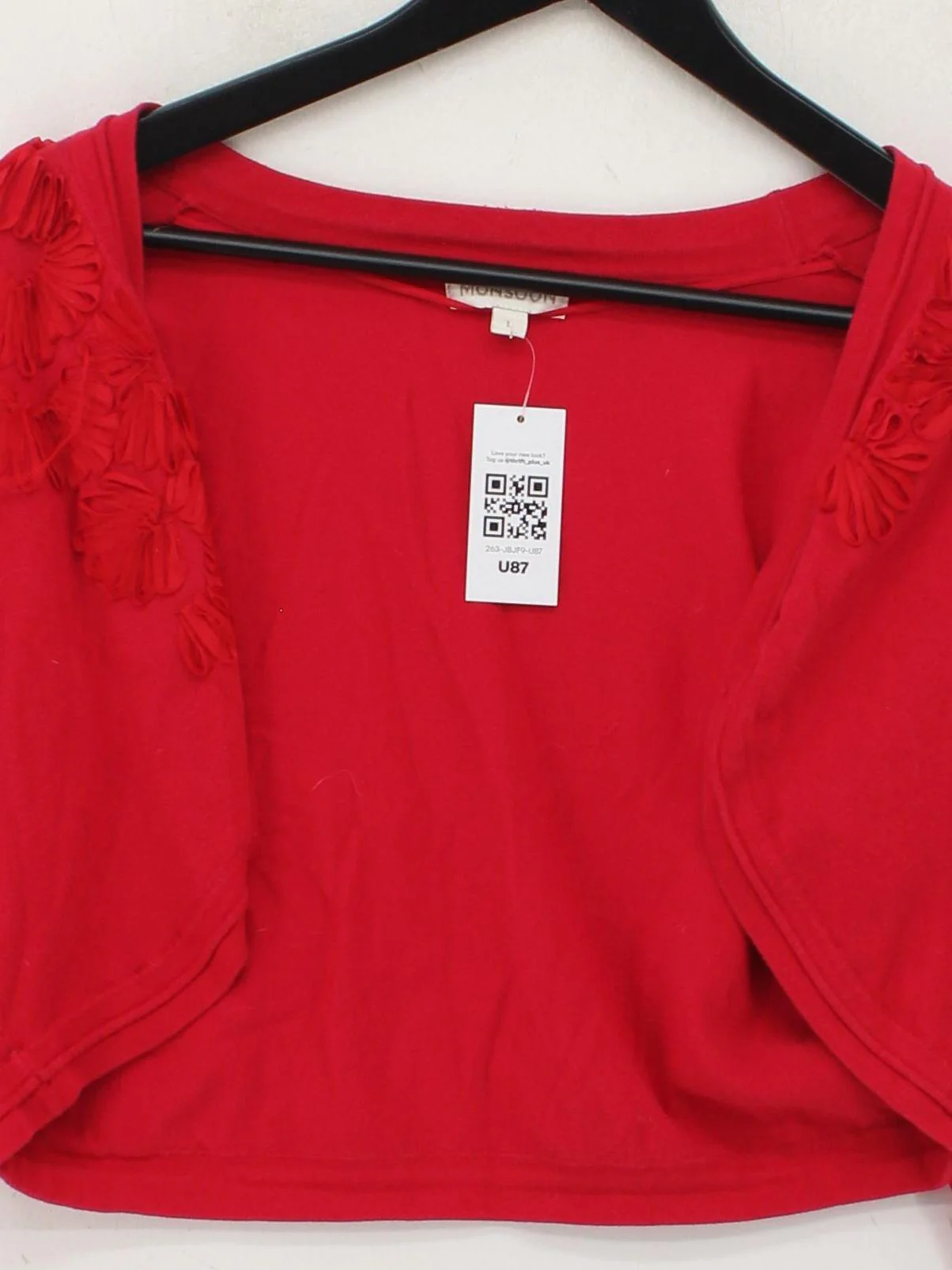 Monsoon Women's Cardigan L Red Cotton with Nylon, Elastane Round Neck Cardigan - Image 3