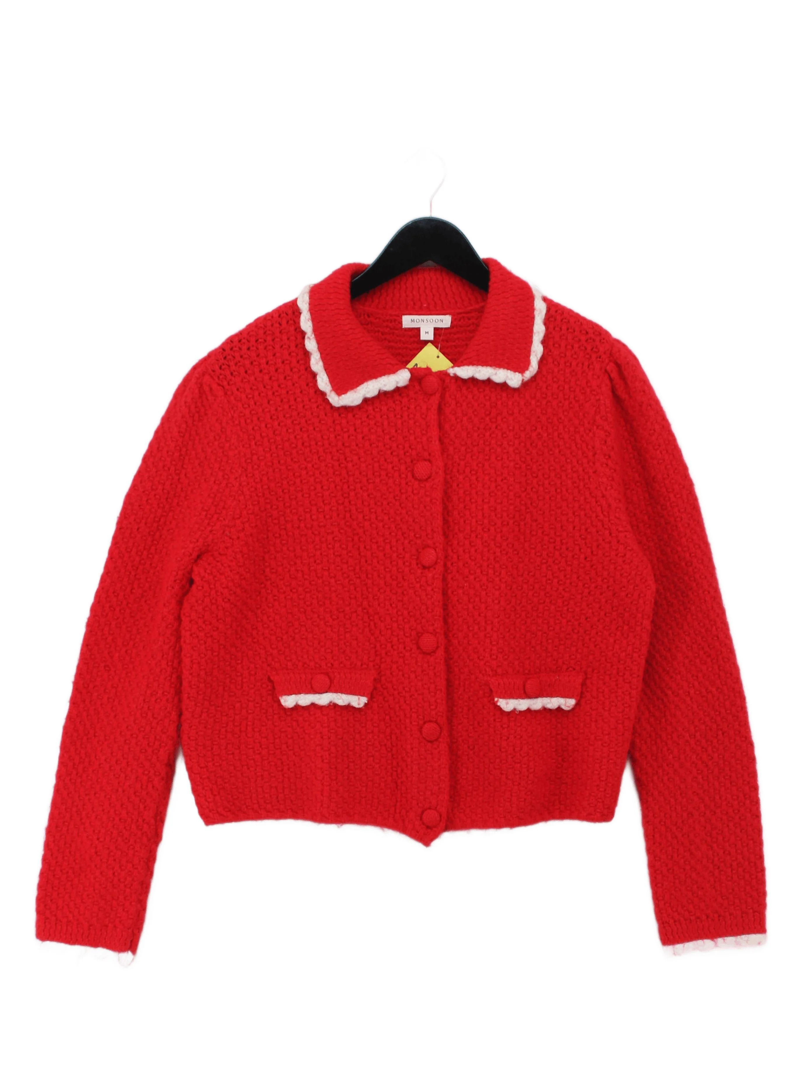 Monsoon Women's Cardigan M Red Polyester with Acrylic, Nylon Collared Cardigan