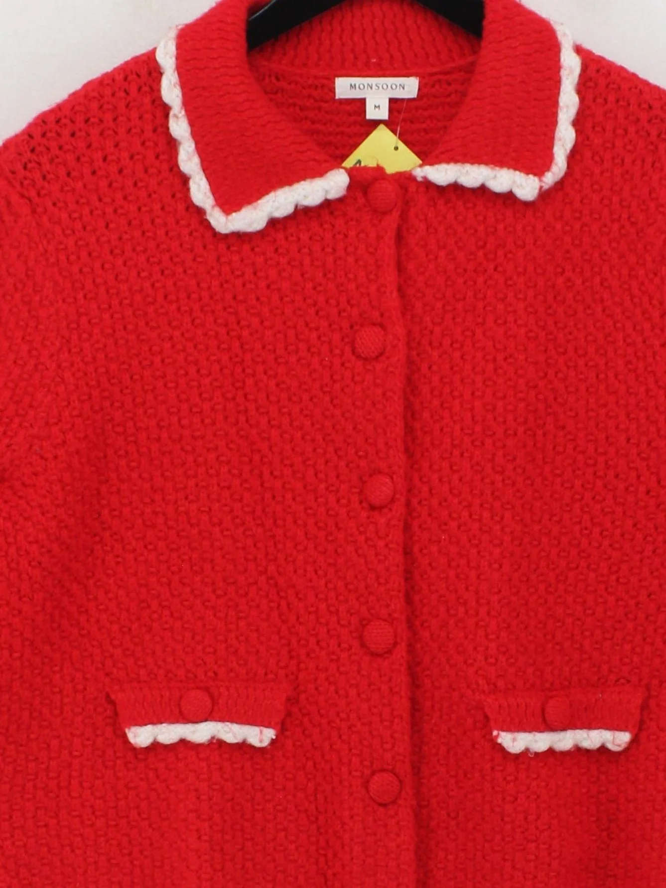 Monsoon Women's Cardigan M Red Polyester with Acrylic, Nylon Collared Cardigan - Image 3