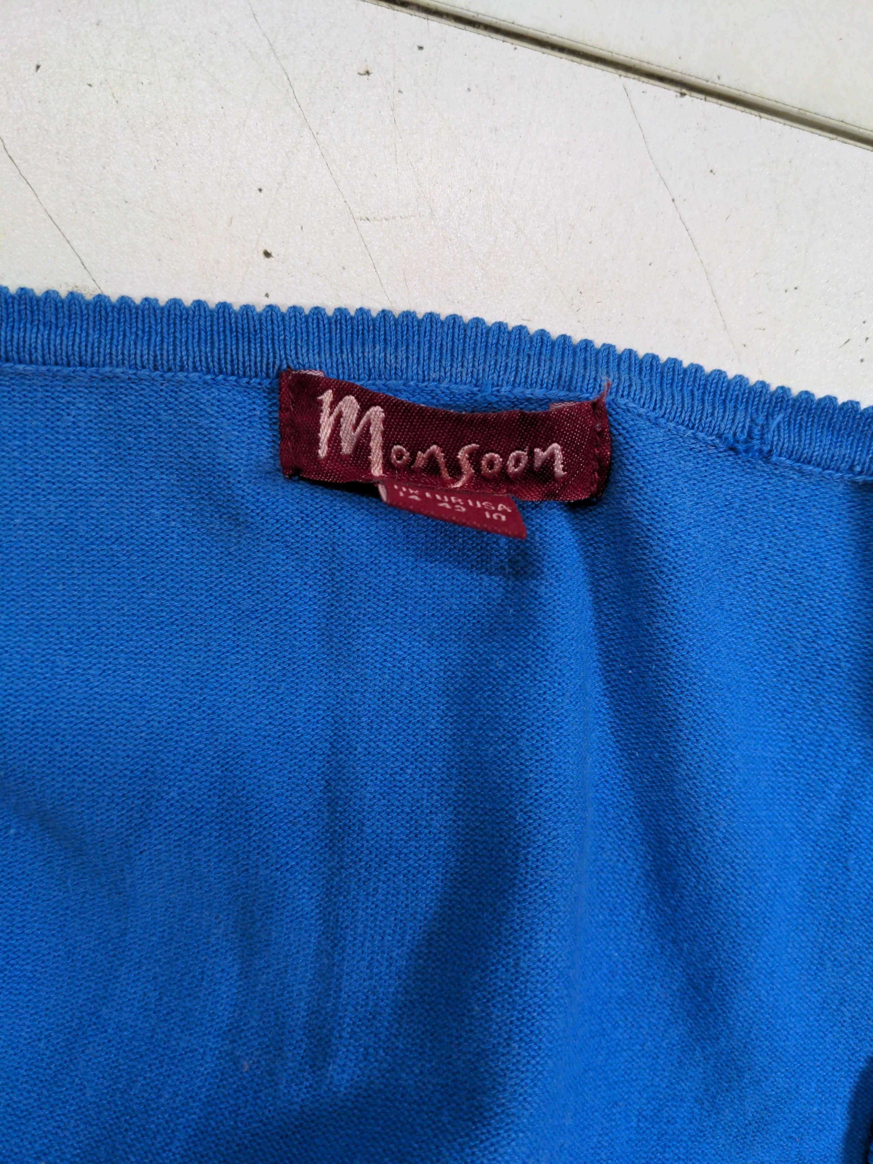 Monsoon Women's Cardigan UK 10 Blue Cotton with Nylon, Elastane V-Neck Cardigan - Image 6
