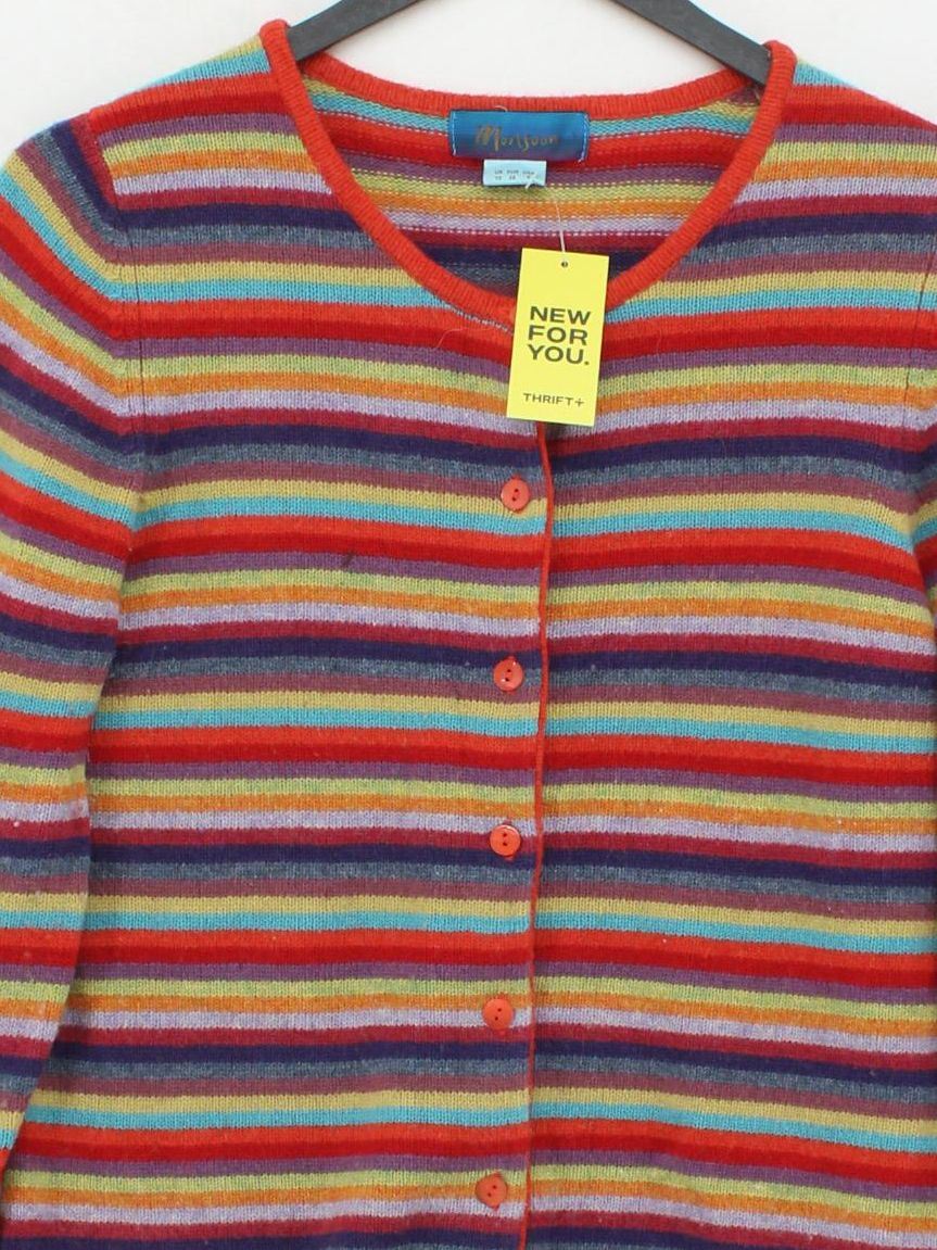 Monsoon Women's Cardigan UK 10 Multi Striped Wool with Nylon Round Neck Cardigan - Image 3
