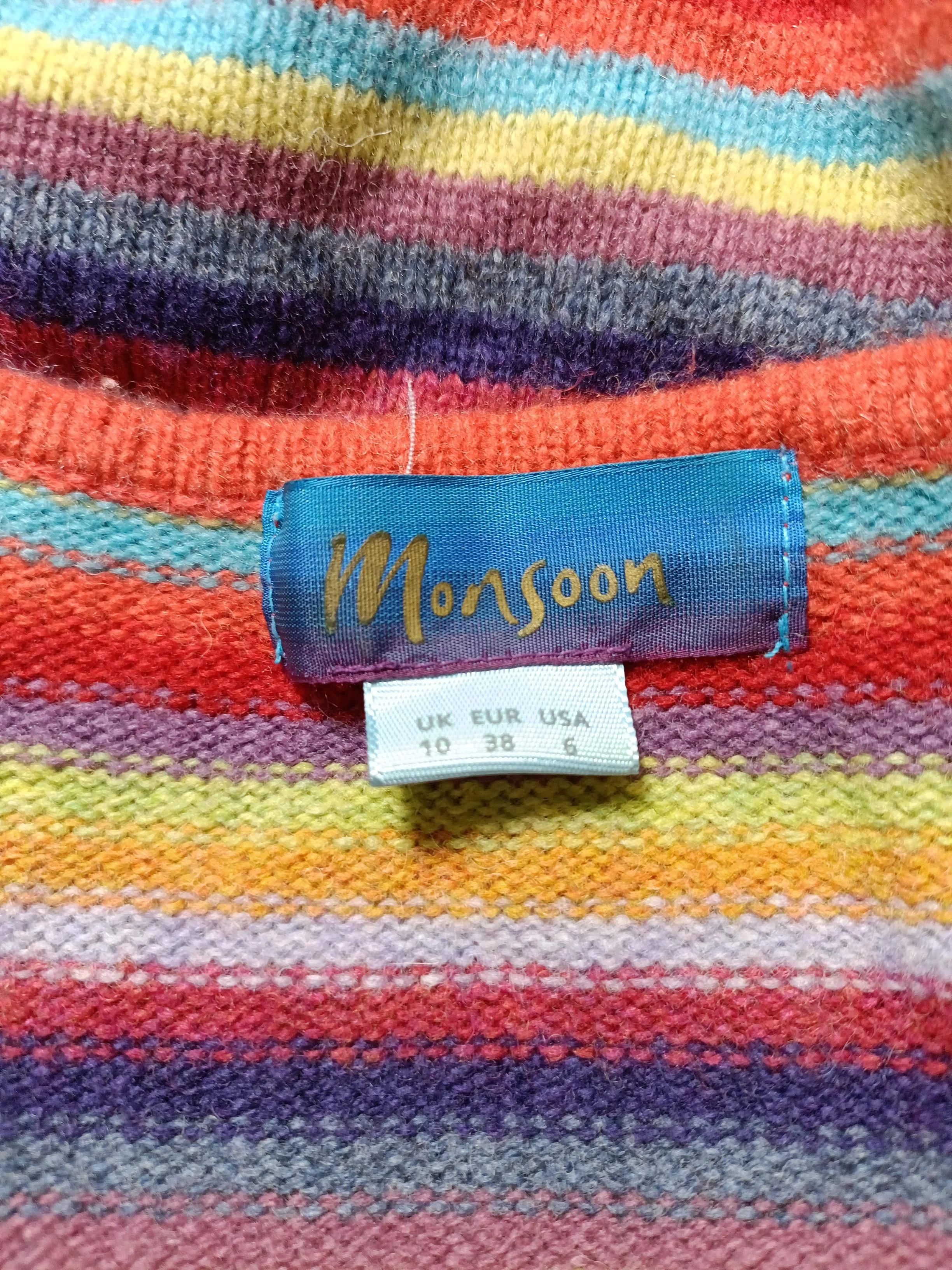 Monsoon Women's Cardigan UK 10 Multi Striped Wool with Nylon Round Neck Cardigan - Image 5