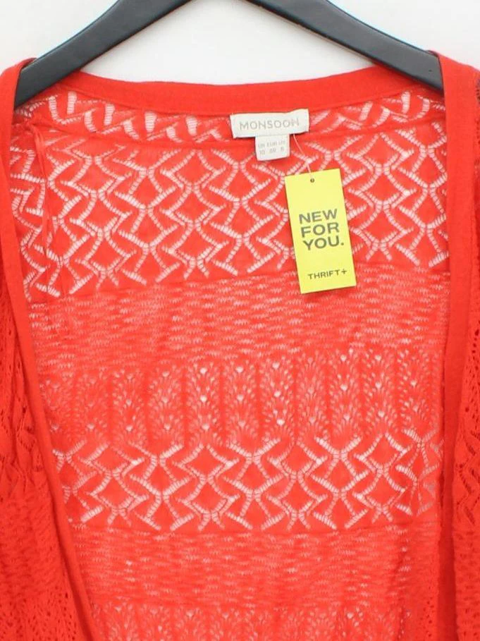 Monsoon Women's Cardigan UK 10 Red Geometric Linen with Cotton V-Neck Cardigan - Image 3