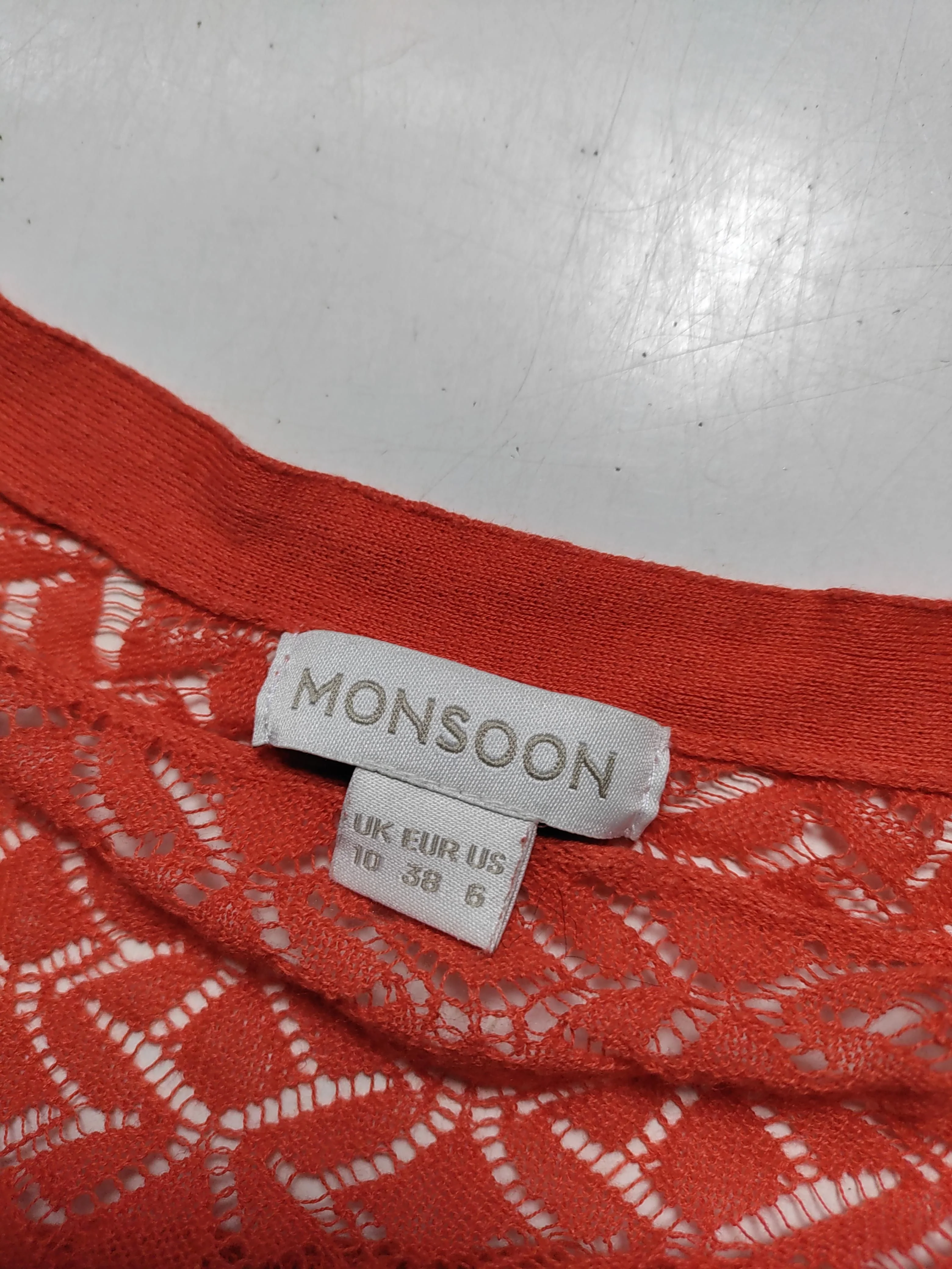 Monsoon Women's Cardigan UK 10 Red Geometric Linen with Cotton V-Neck Cardigan - Image 5
