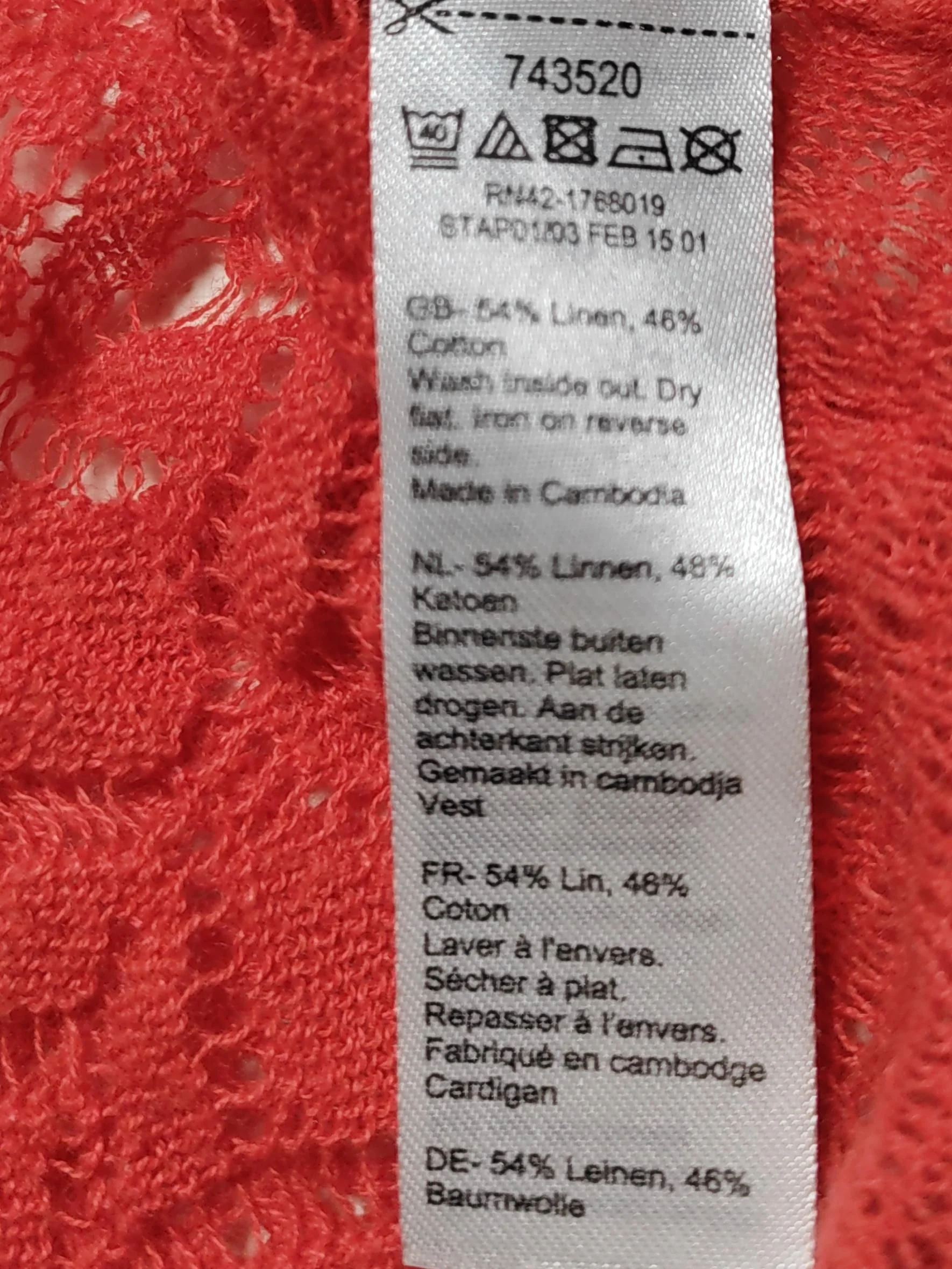 Monsoon Women's Cardigan UK 10 Red Geometric Linen with Cotton V-Neck Cardigan - Image 6