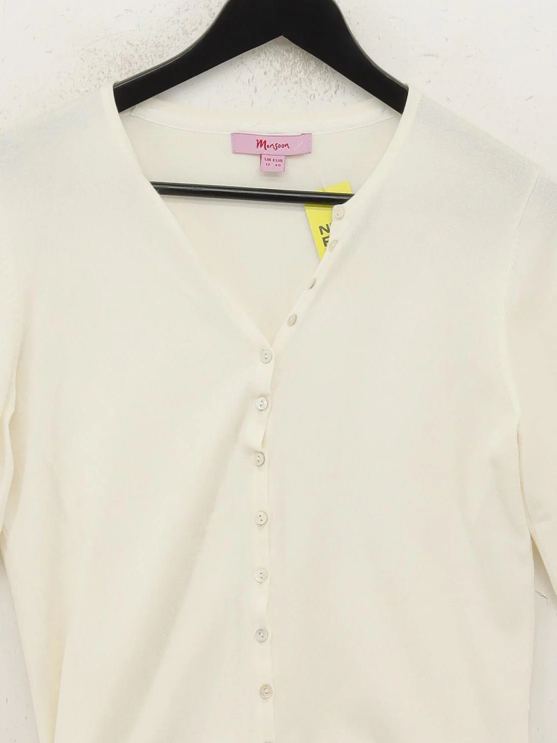 Monsoon Women's Cardigan UK 12 Cream Cotton with Nylon, Elastane V-Neck Cardigan - Image 3