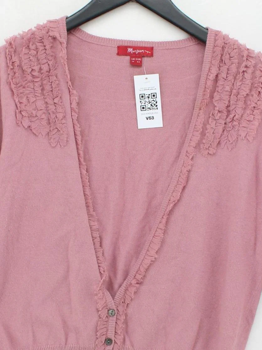 Monsoon Women's Cardigan UK 14 Pink Cotton with Viscose, Nylon, Angora Cardigan - Image 3