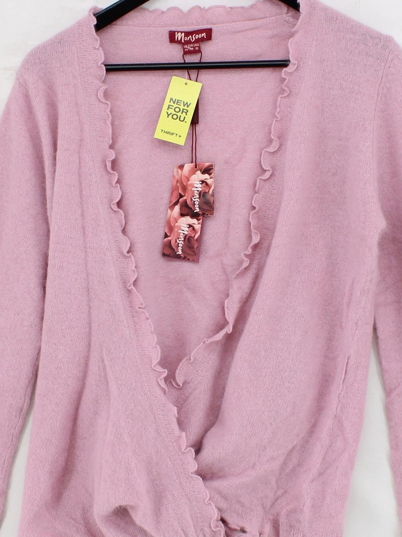 Monsoon Women's Cardigan UK 14 Pink Wool with Angora, Nylon V-Neck Cardigan - Image 3