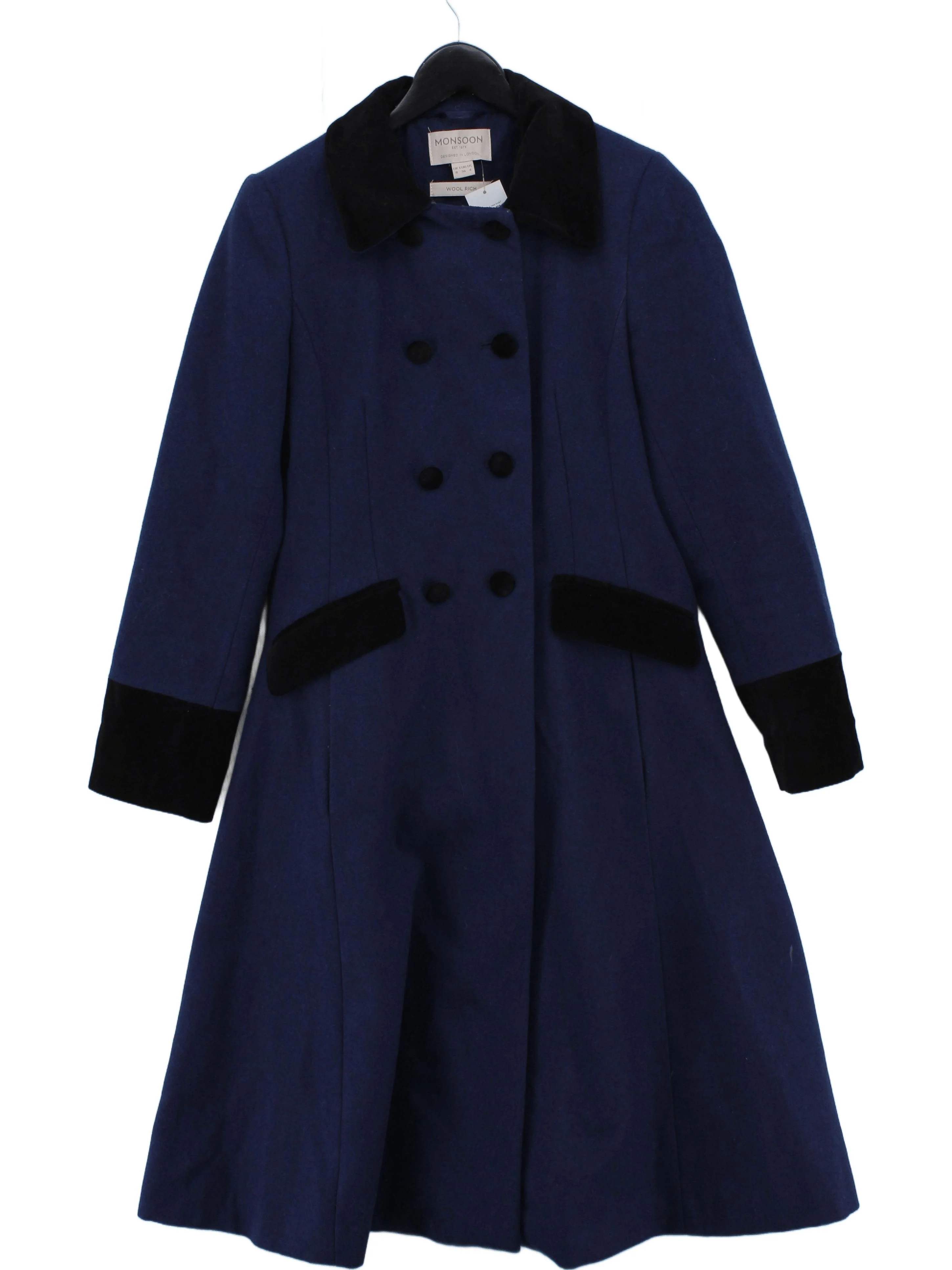 Monsoon Women's Coat UK 8 Blue Wool with Polyester, Other Overcoat