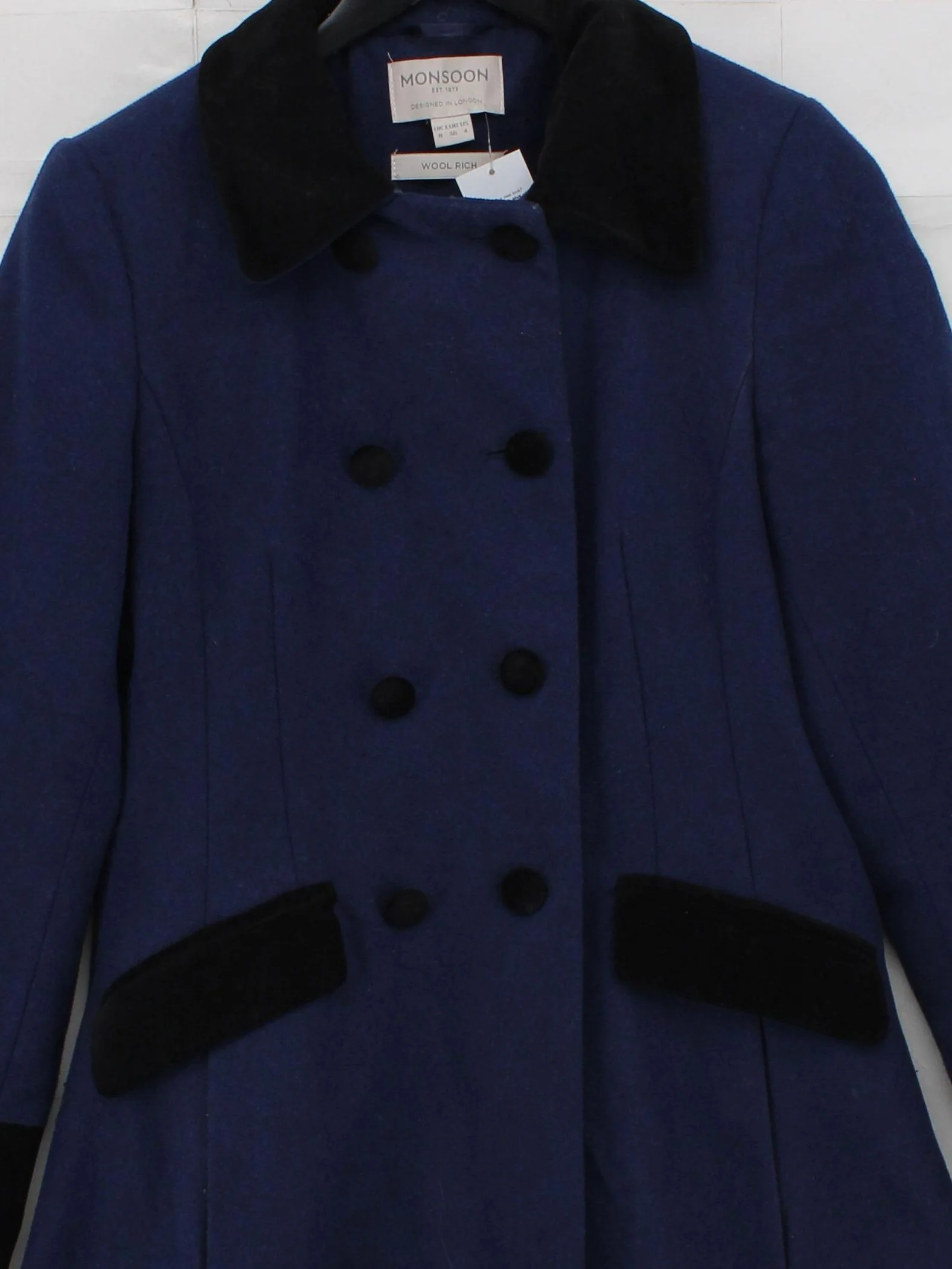 Monsoon Women's Coat UK 8 Blue Wool with Polyester, Other Overcoat - Image 3
