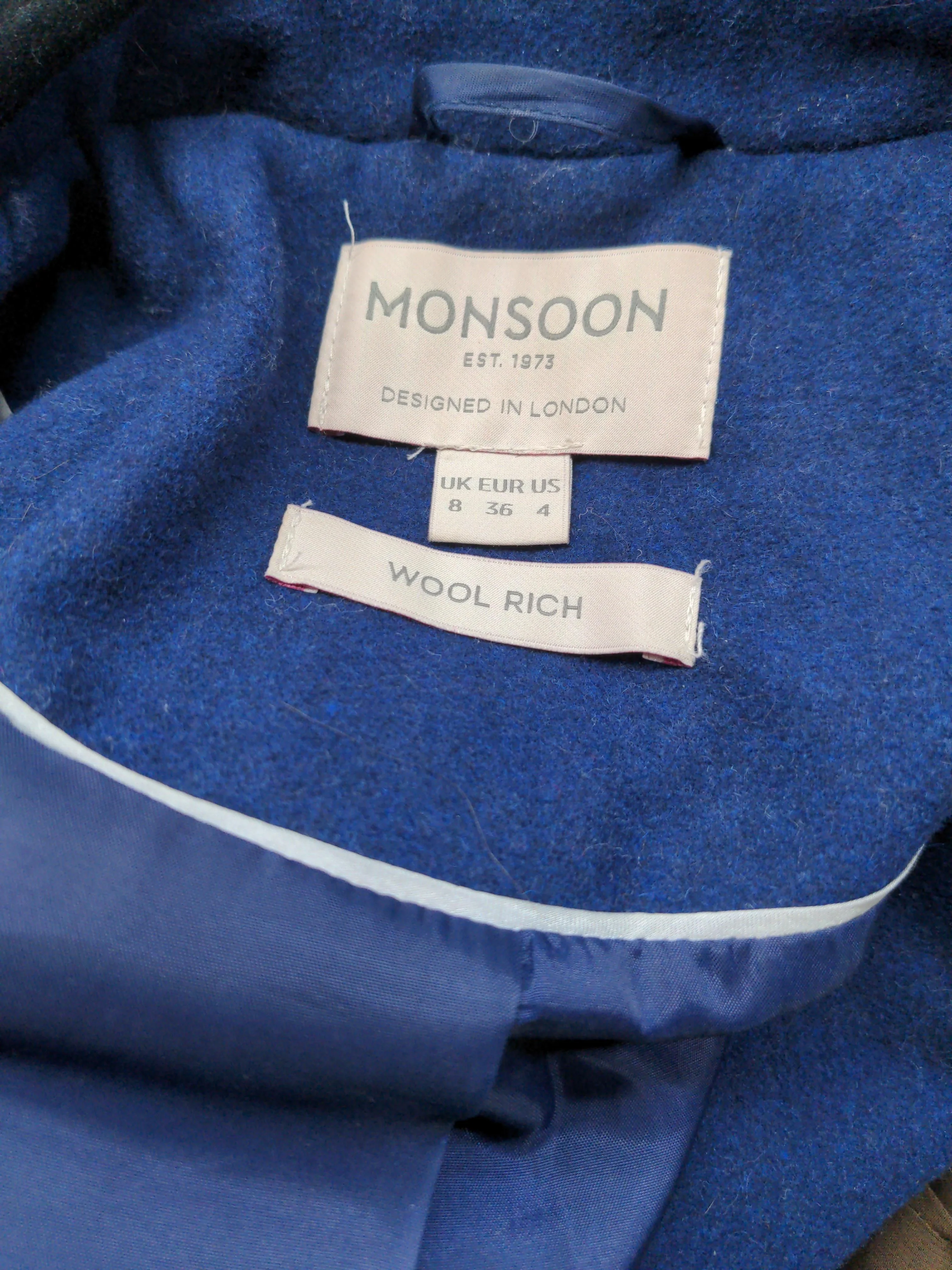 Monsoon Women's Coat UK 8 Blue Wool with Polyester, Other Overcoat - Image 5
