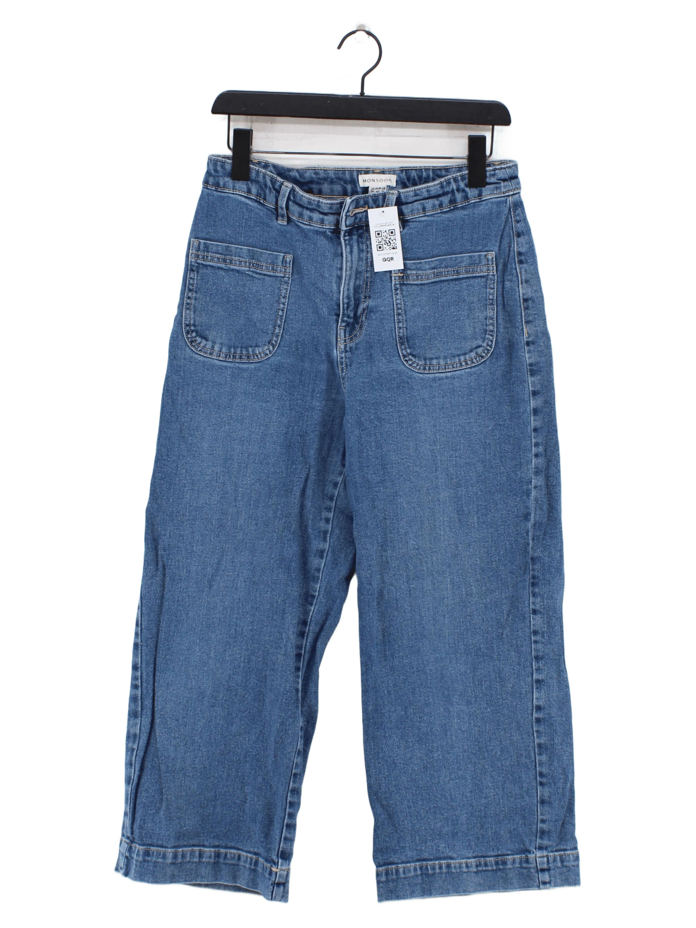 Monsoon Women's Jeans UK 14 Blue Cotton with Elastane Wide-Leg