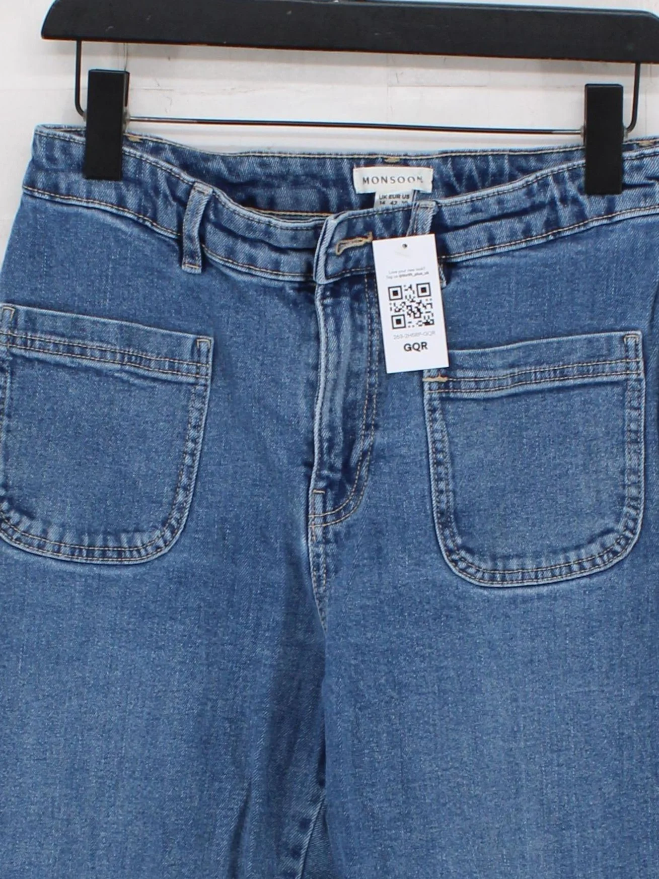 Monsoon Women's Jeans UK 14 Blue Cotton with Elastane Wide-Leg - Image 3