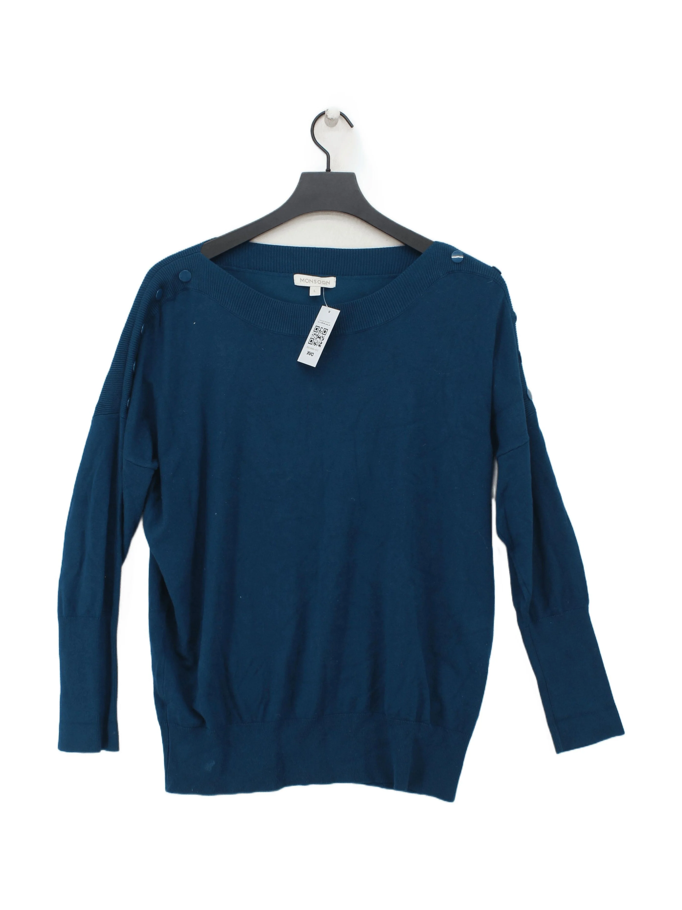 Monsoon Women's Jumper L Blue 100% Viscose Crew Neck Pullover
