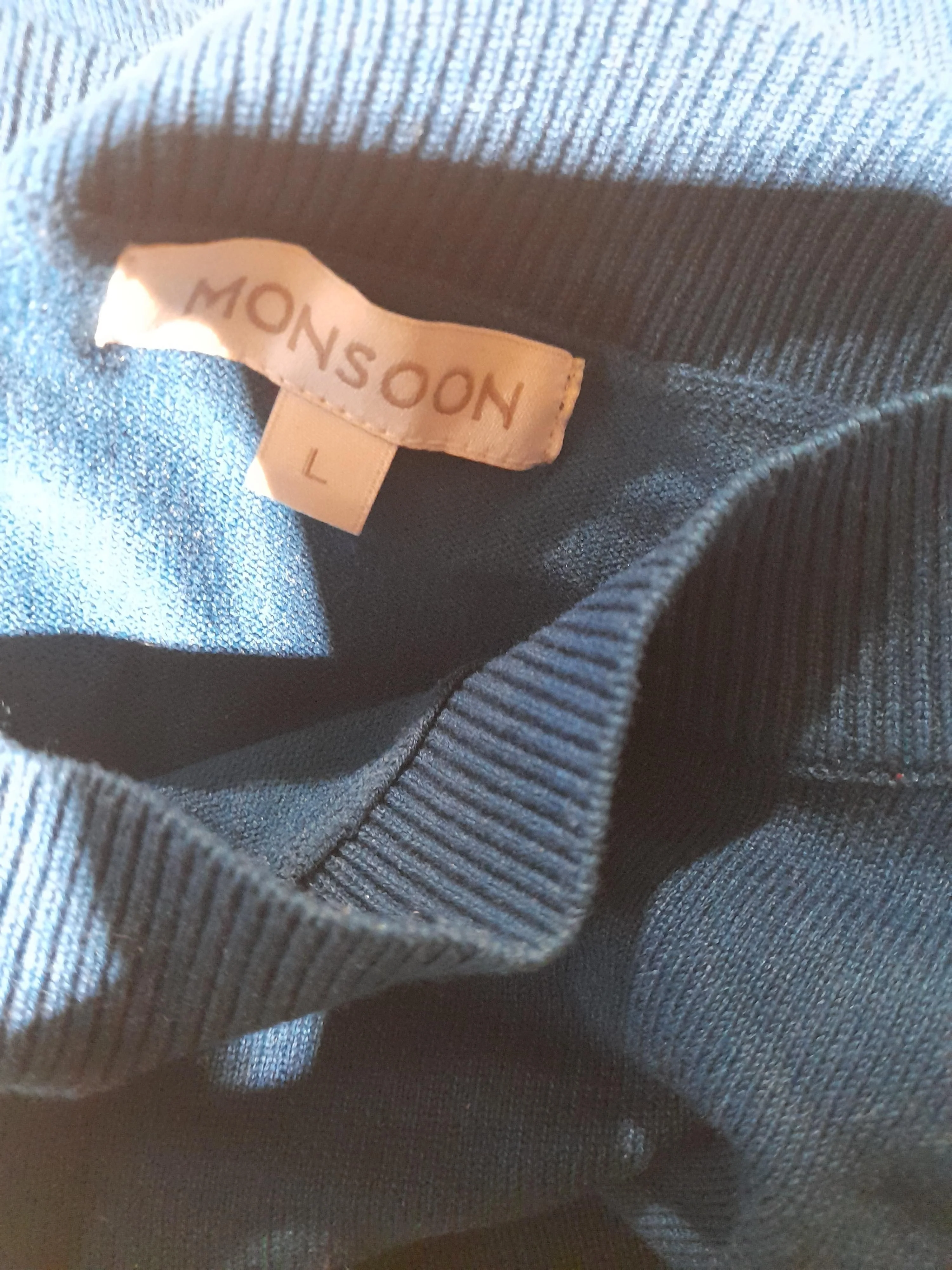 Monsoon Women's Jumper L Blue 100% Viscose Crew Neck Pullover - Image 7