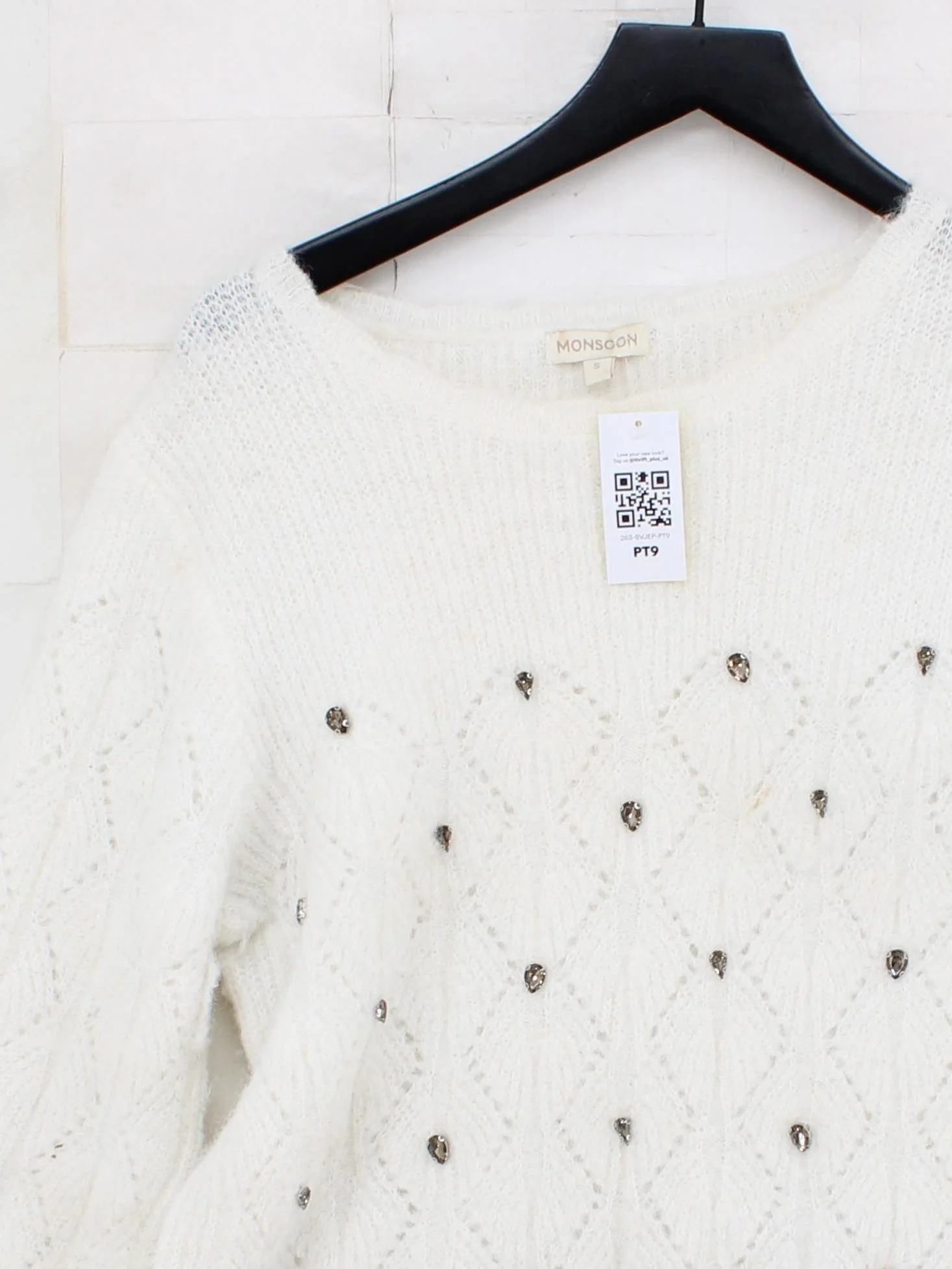 Monsoon Women's Jumper S White Polyester with Polyamide, Wool, Elastane Pullover - Image 3