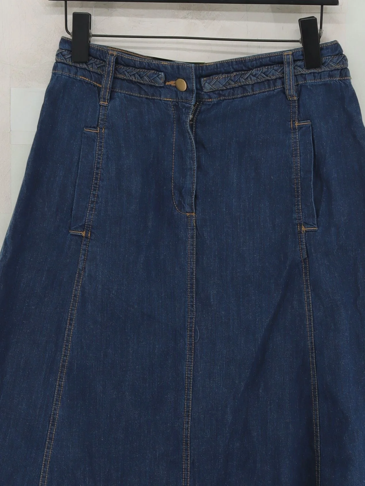 Monsoon Women's Midi Skirt UK 10 Blue 100% Cotton Midi A-Line - Image 3