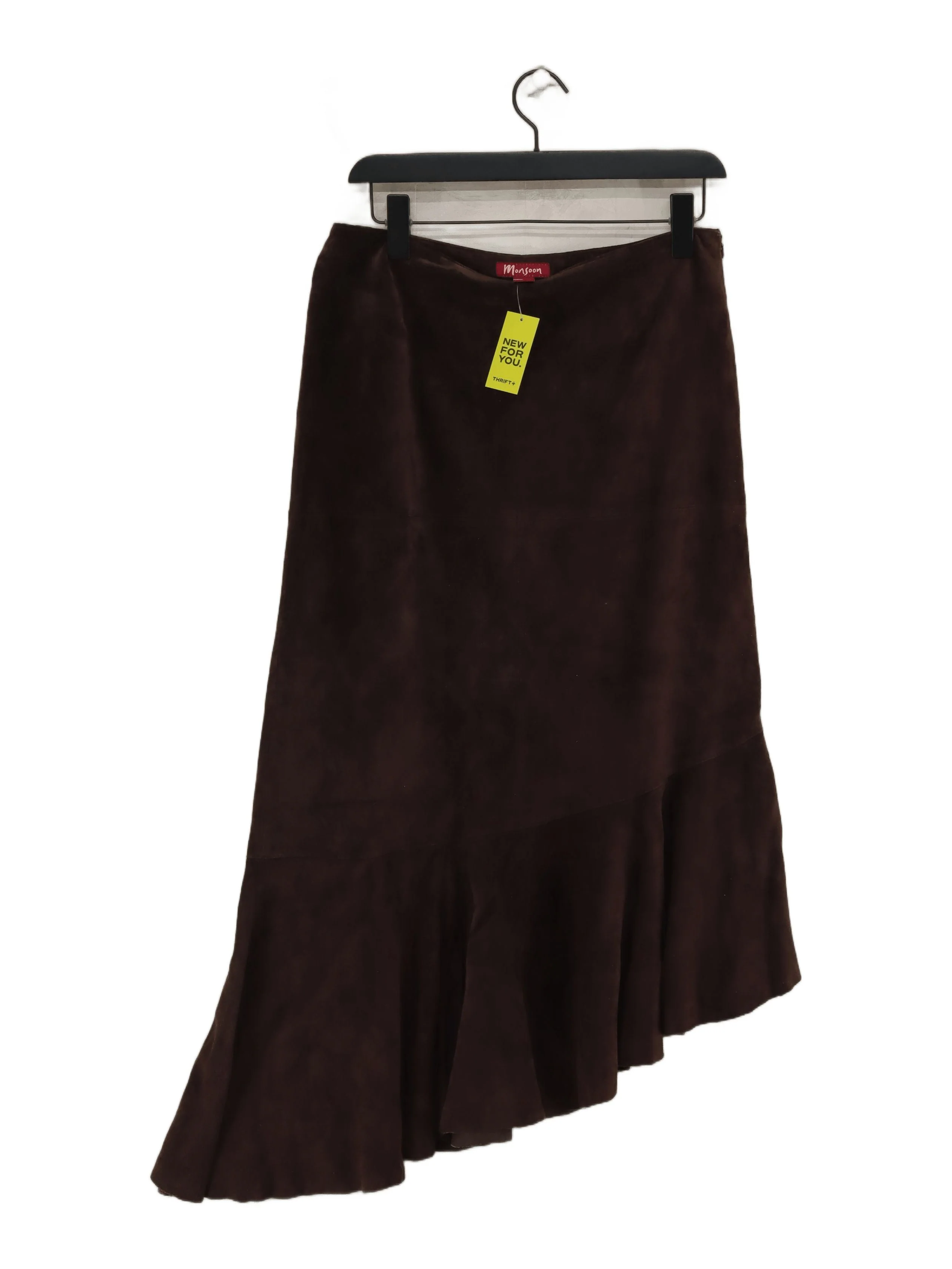 Monsoon Women's Midi Skirt UK 12 Brown Leather with Acetate Midi A-Line