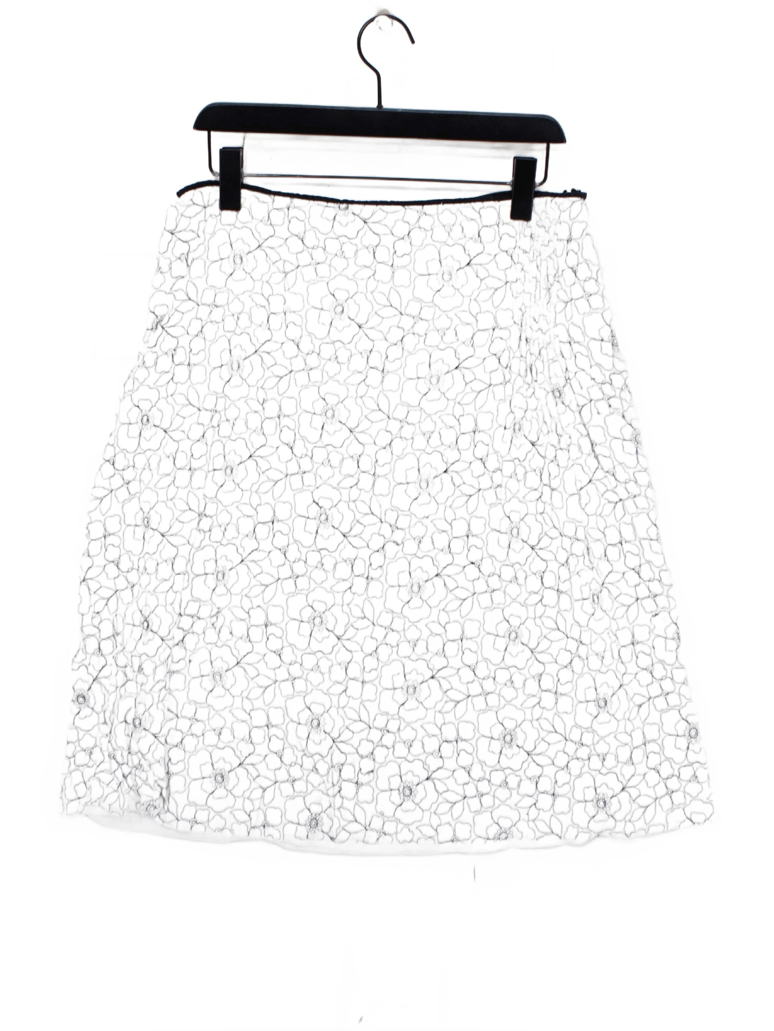 Monsoon Women's Mini Skirt L White Floral 100% Cotton Short Mini