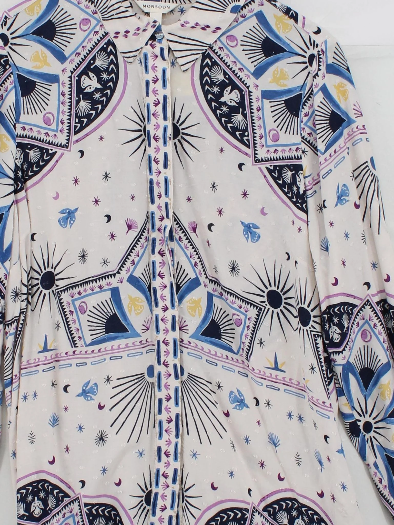 Monsoon Women's Shirt L White 100% Viscose Long Sleeve Collared Basic - Image 3