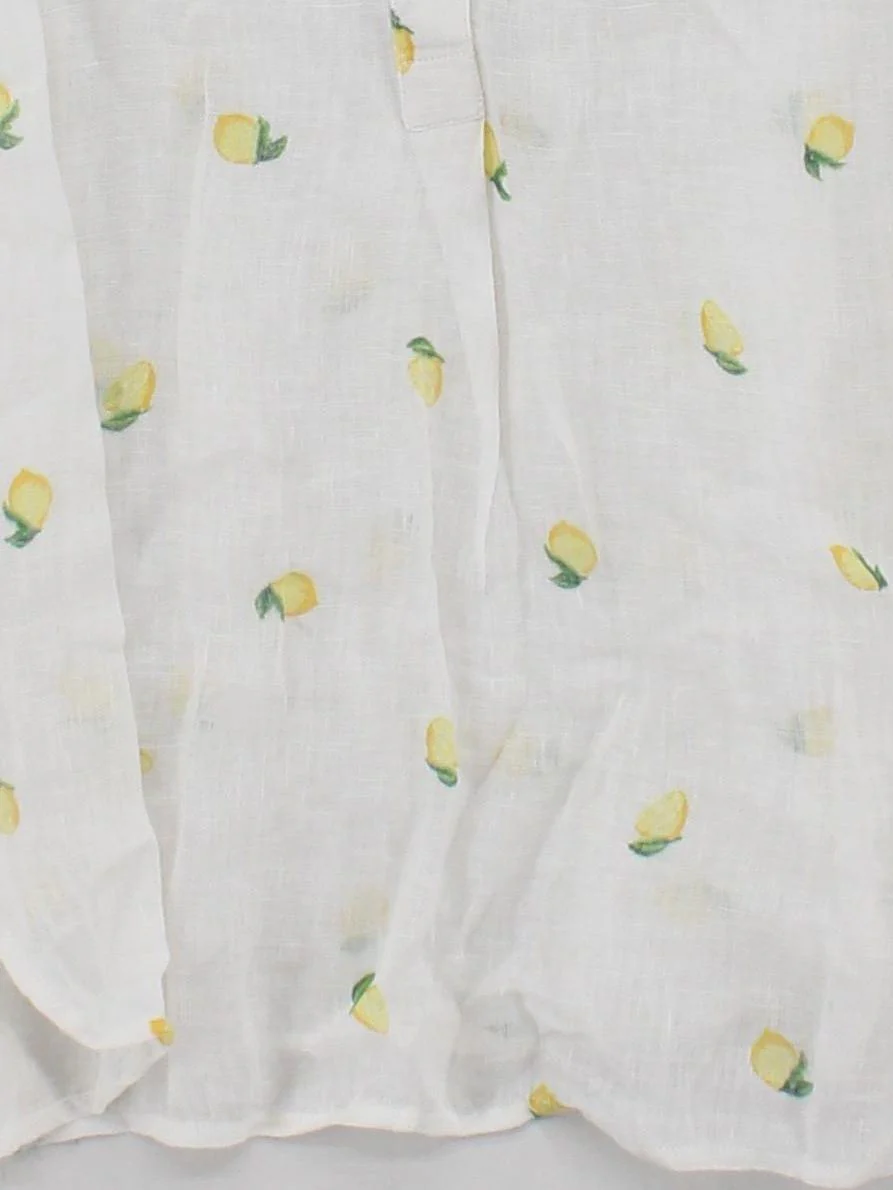 Monsoon Women's Shirt L White Geometric 100% Linen 3/4 Sleeve V-Neck Basic - Image 4