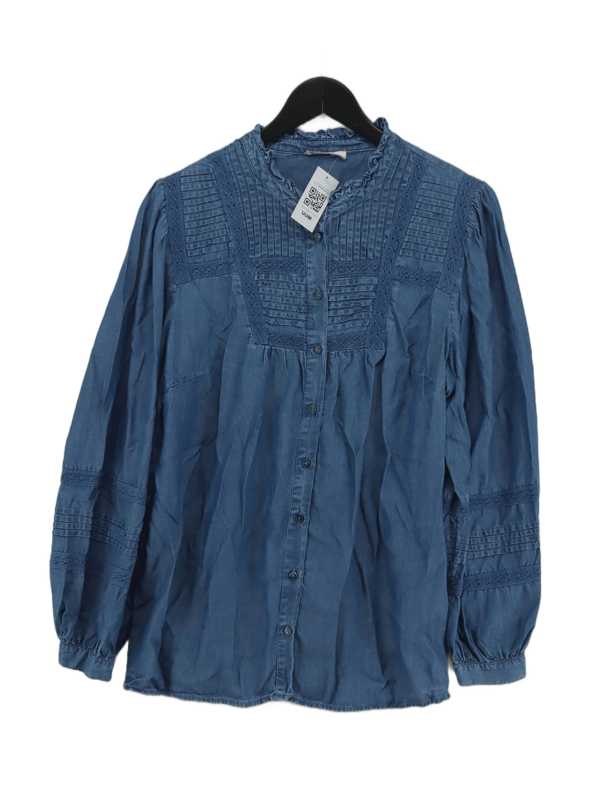 Monsoon Women's Shirt M Blue 100% Lyocell Modal Long Sleeve Collared Basic