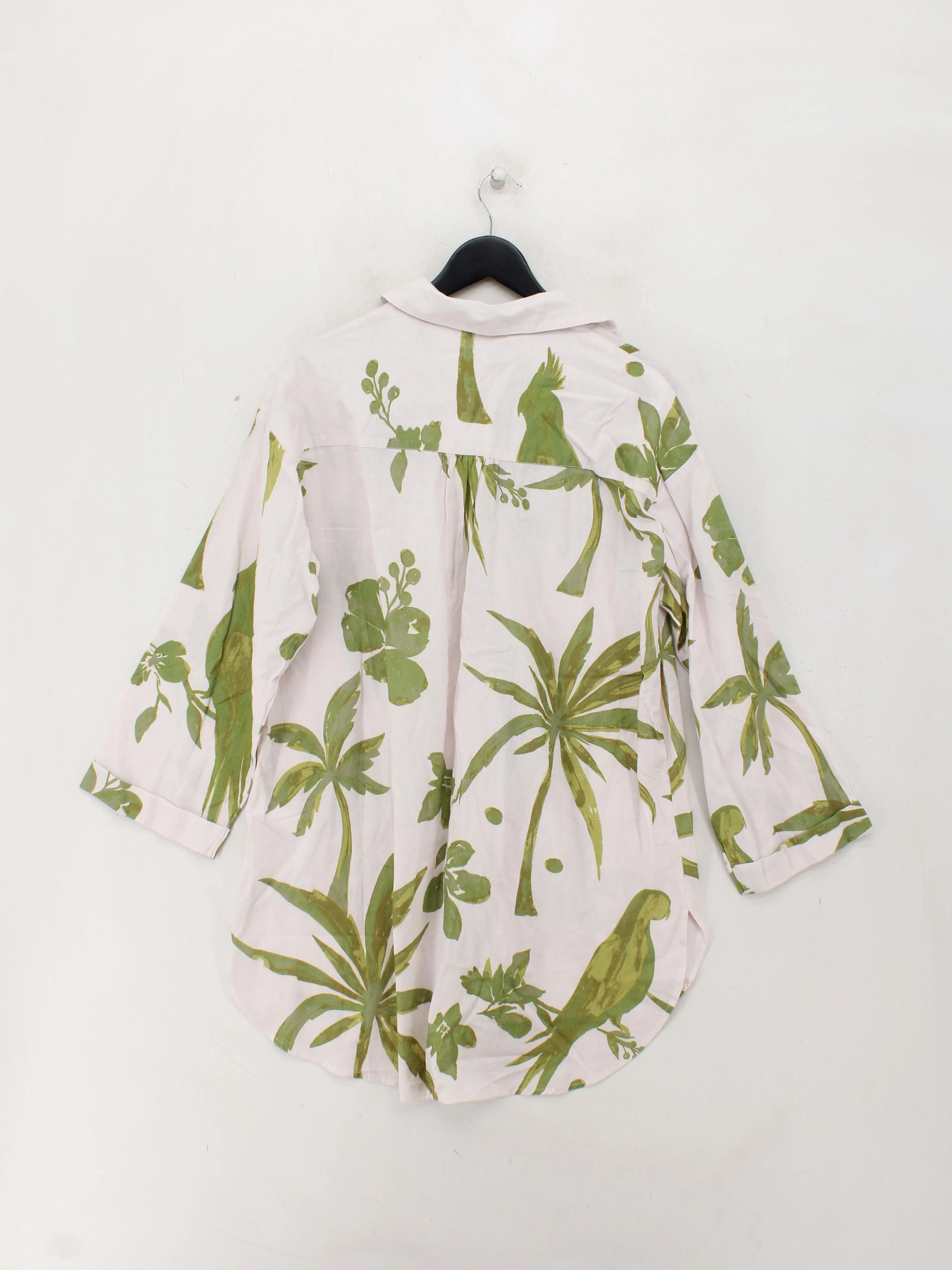 Monsoon Women's Shirt S White Floral Cotton with Linen 3/4 Sleeve Collared Basic - Image 2