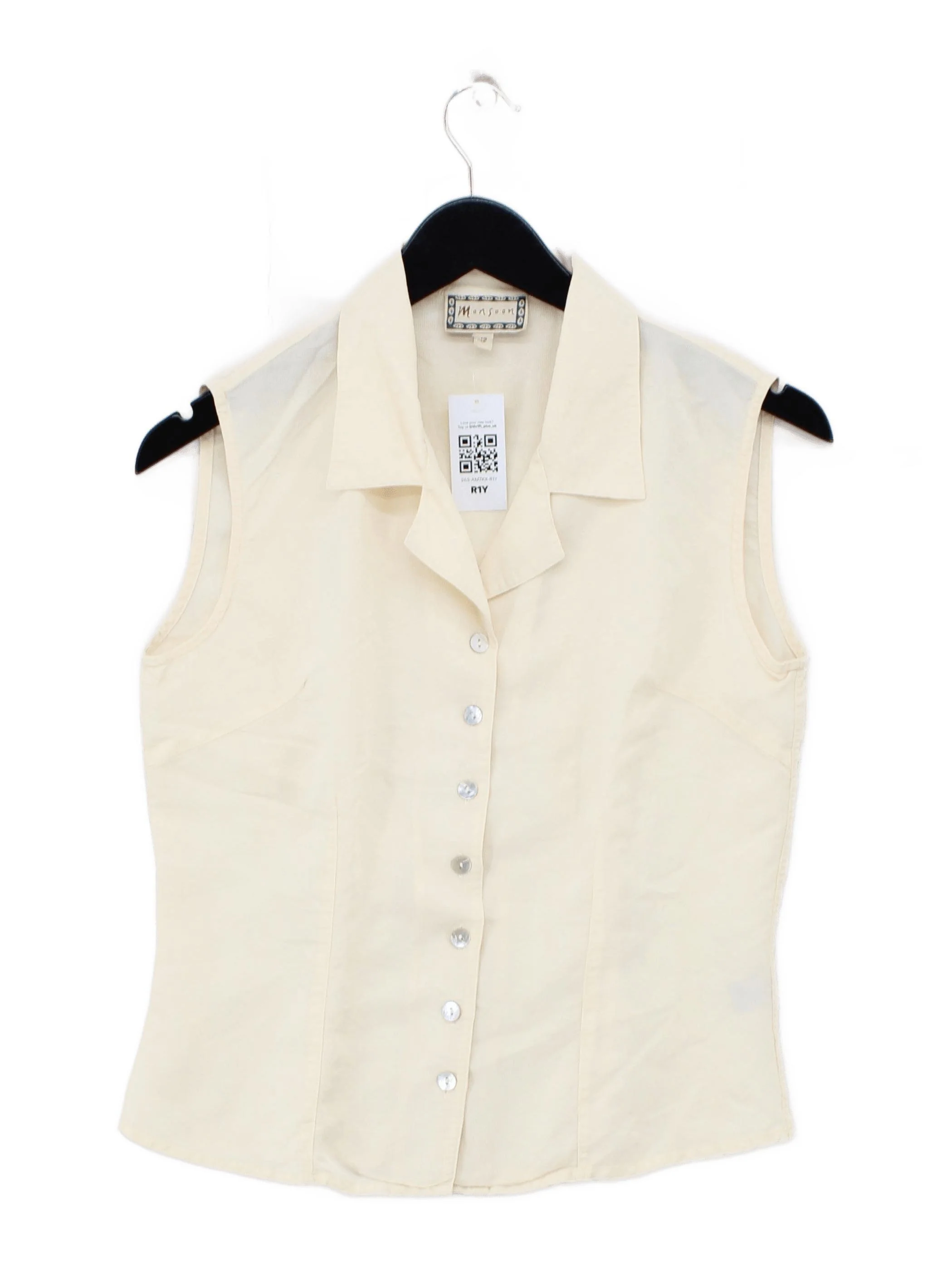 Monsoon Women's Shirt UK 12 Cream 100% Silk Sleeveless Collared Basic
