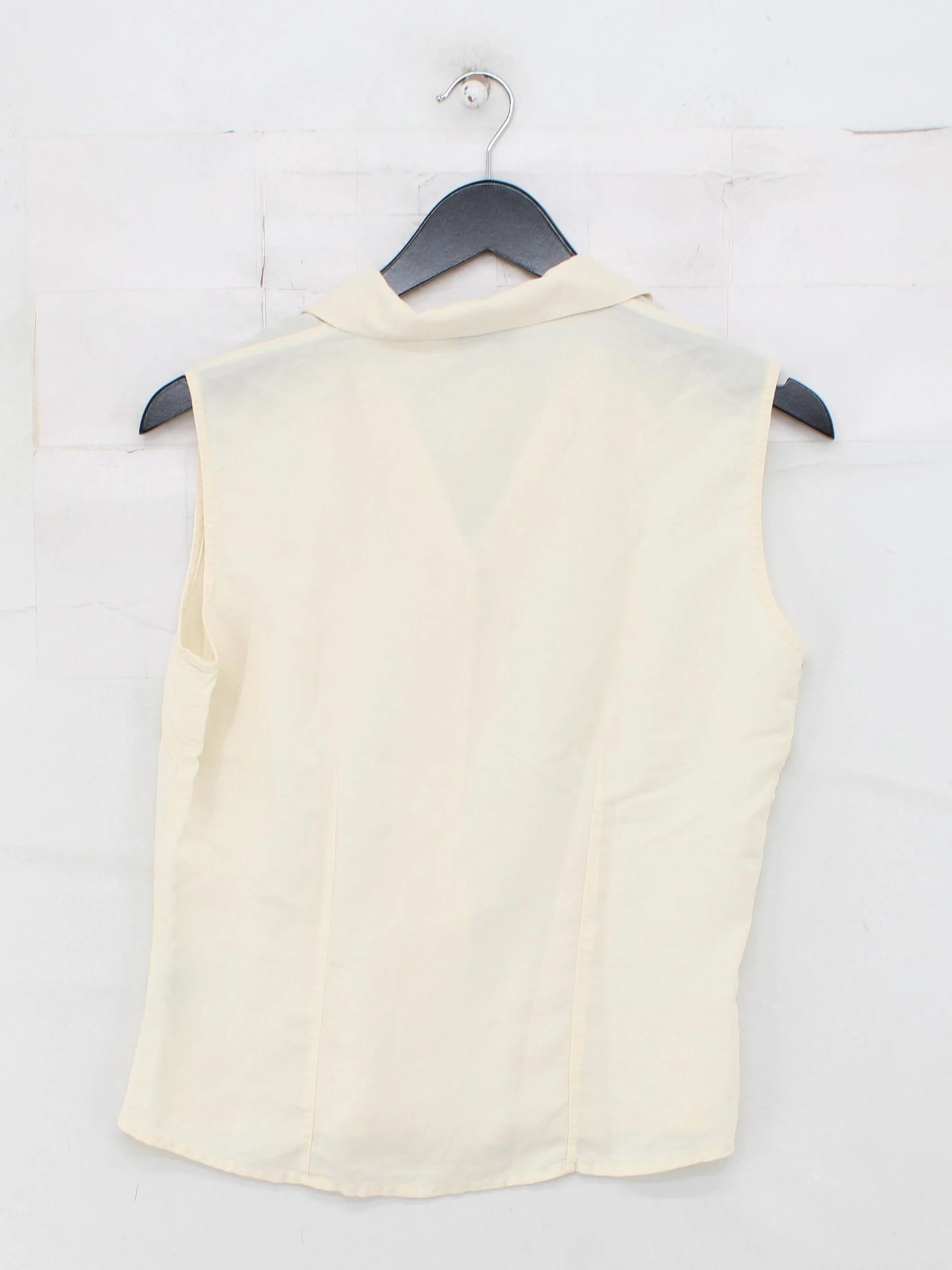 Monsoon Women's Shirt UK 12 Cream 100% Silk Sleeveless Collared Basic - Image 2