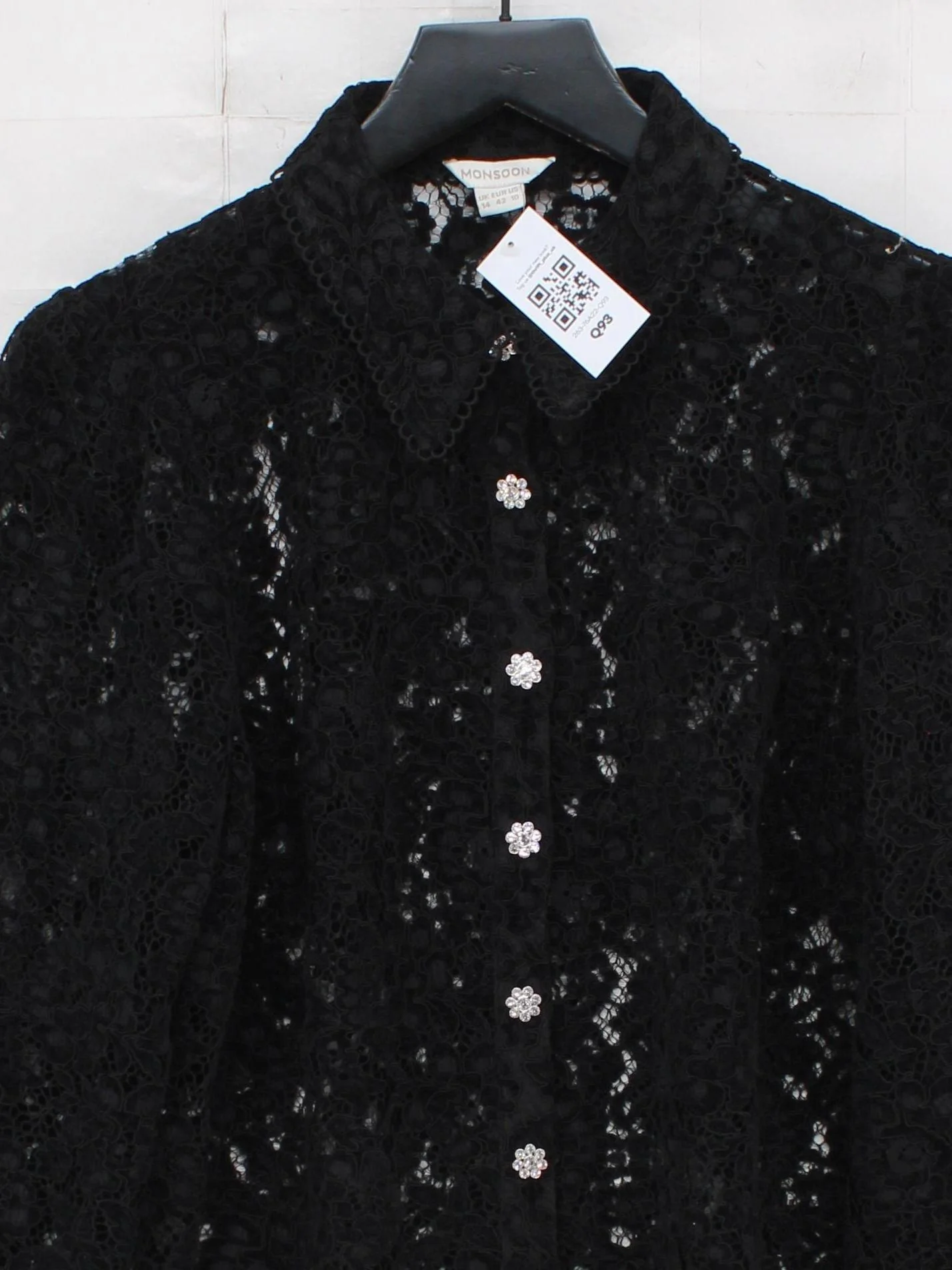 Monsoon Women's Shirt UK 14 Black 100% Polyester Long Sleeve Collared Basic - Image 3