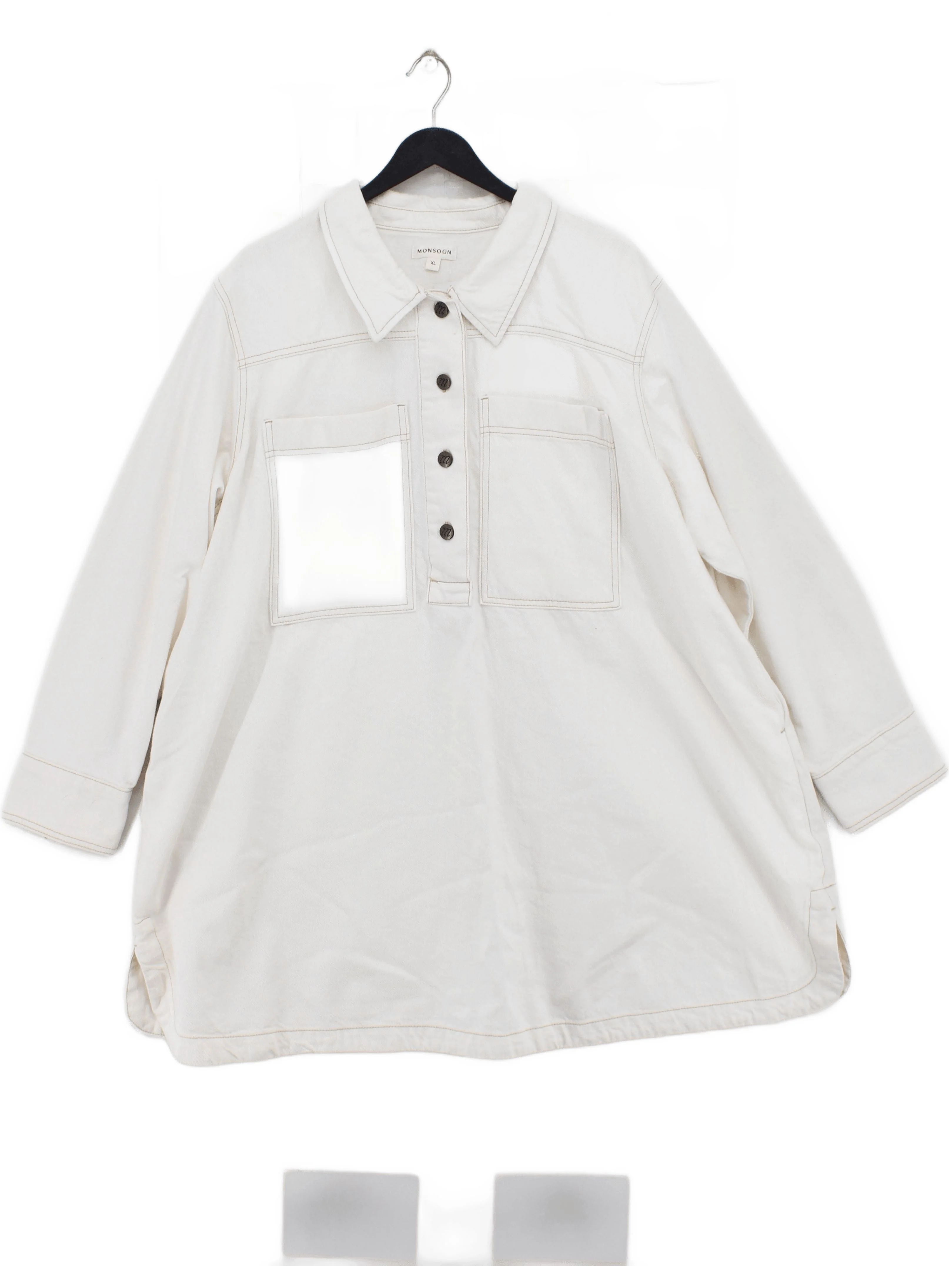 Monsoon Women's Shirt XL White 100% Cotton Long Sleeve Collared Basic