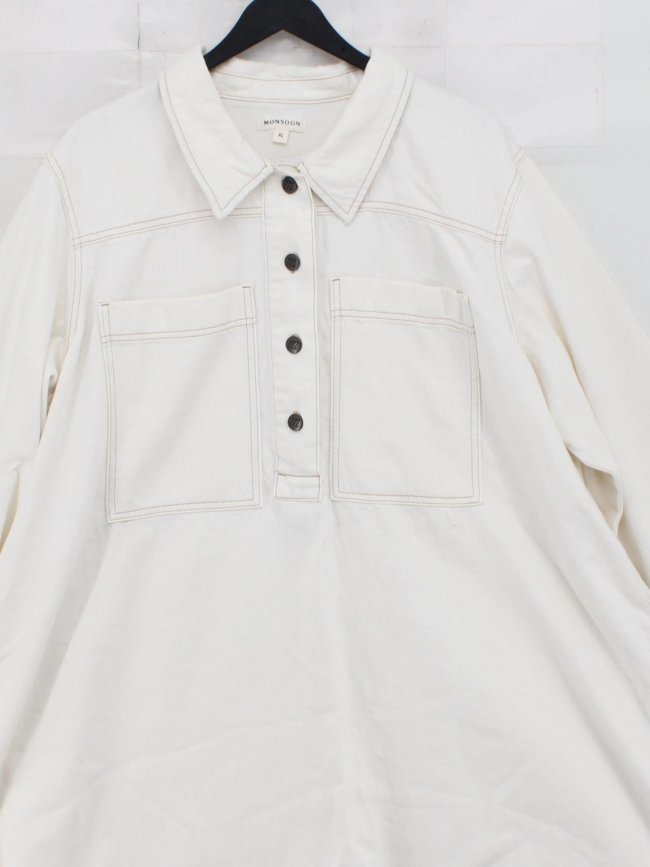 Monsoon Women's Shirt XL White 100% Cotton Long Sleeve Collared Basic - Image 3