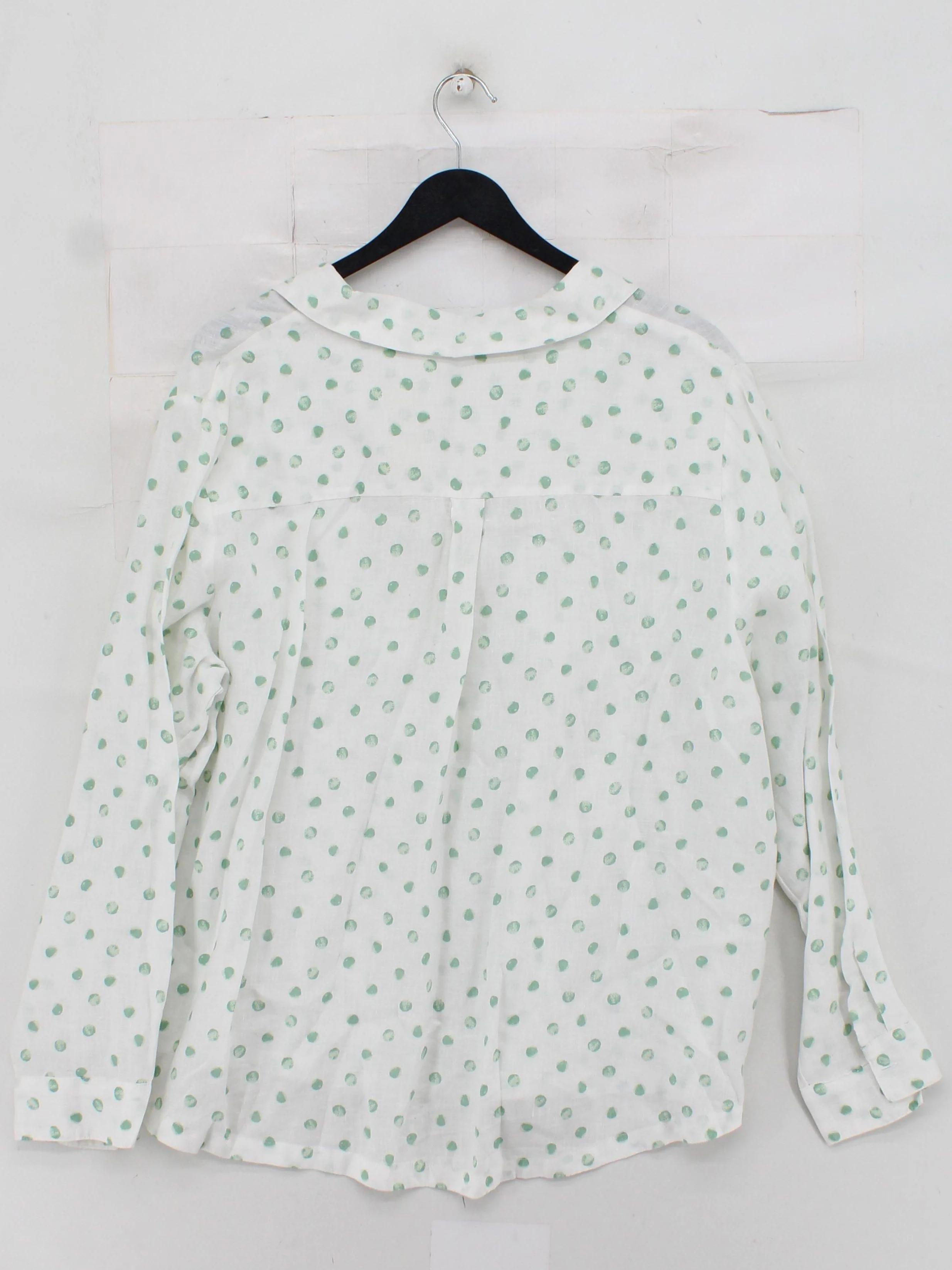 Monsoon Women's Shirt XL White Polkadot 100% Linen Long Sleeve Collared Basic - Image 2