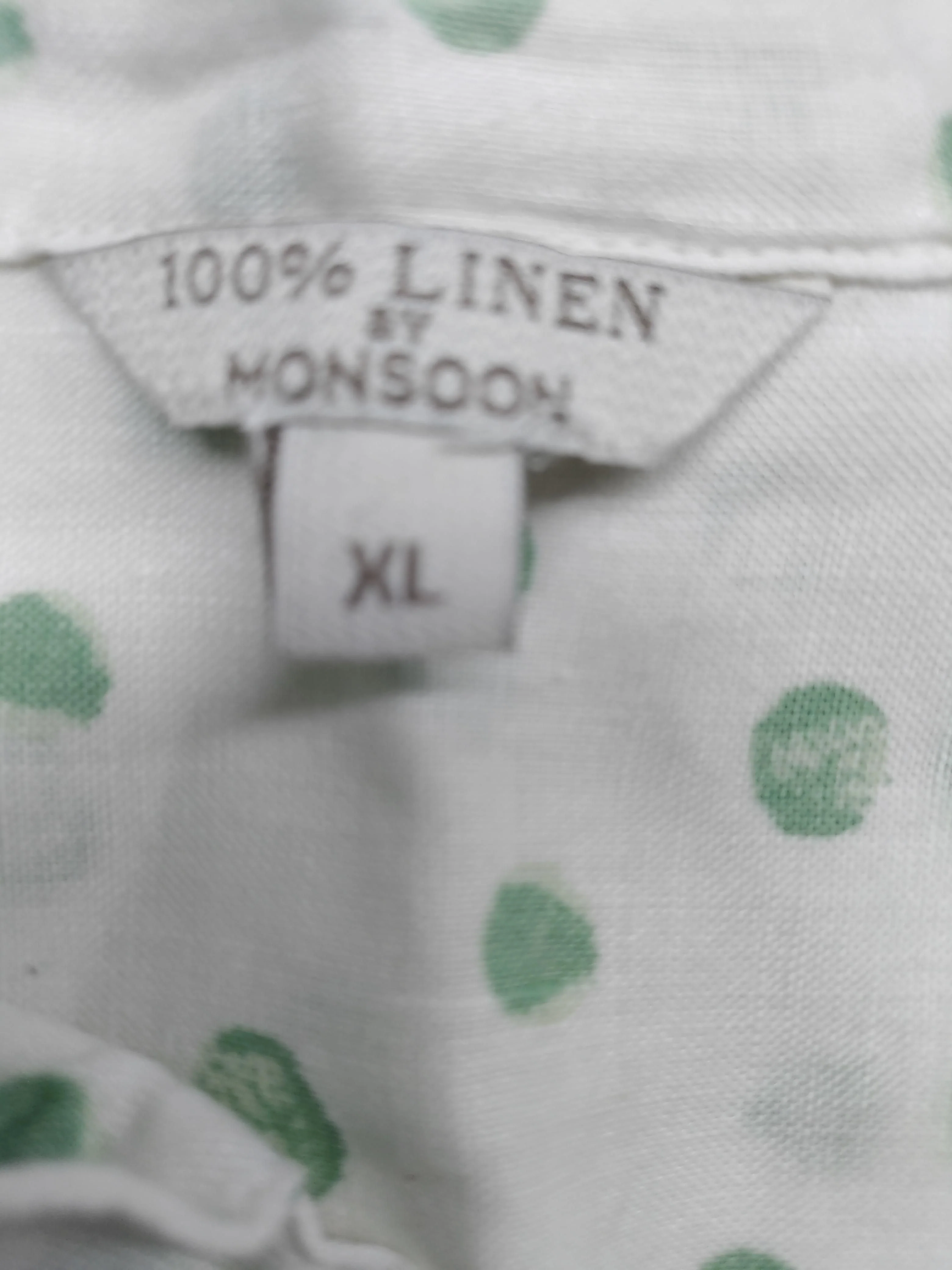 Monsoon Women's Shirt XL White Polkadot 100% Linen Long Sleeve Collared Basic - Image 5