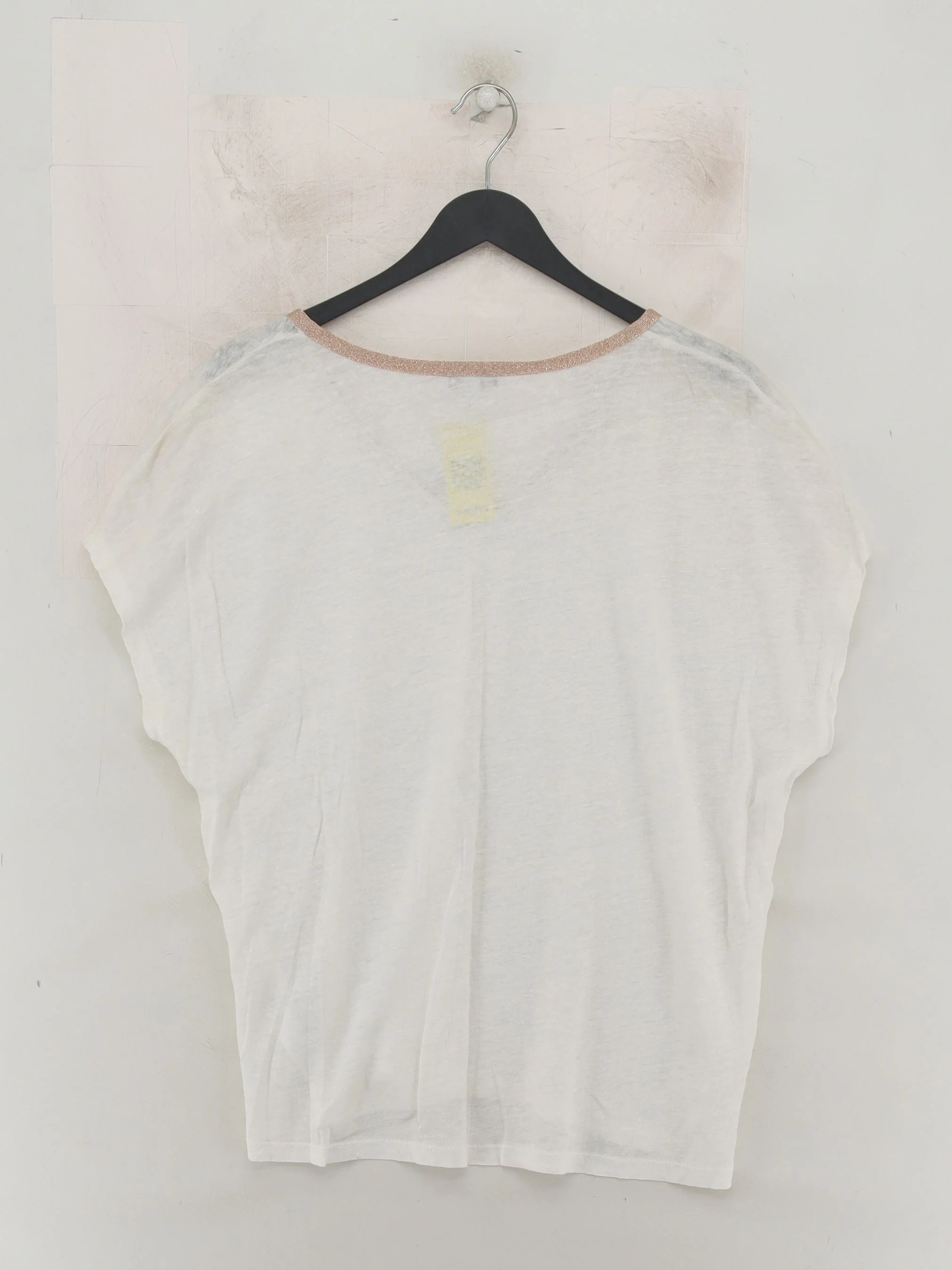 Monsoon Women's T-Shirt L White 100% Linen Short Sleeve V-Neck Basic - Image 2