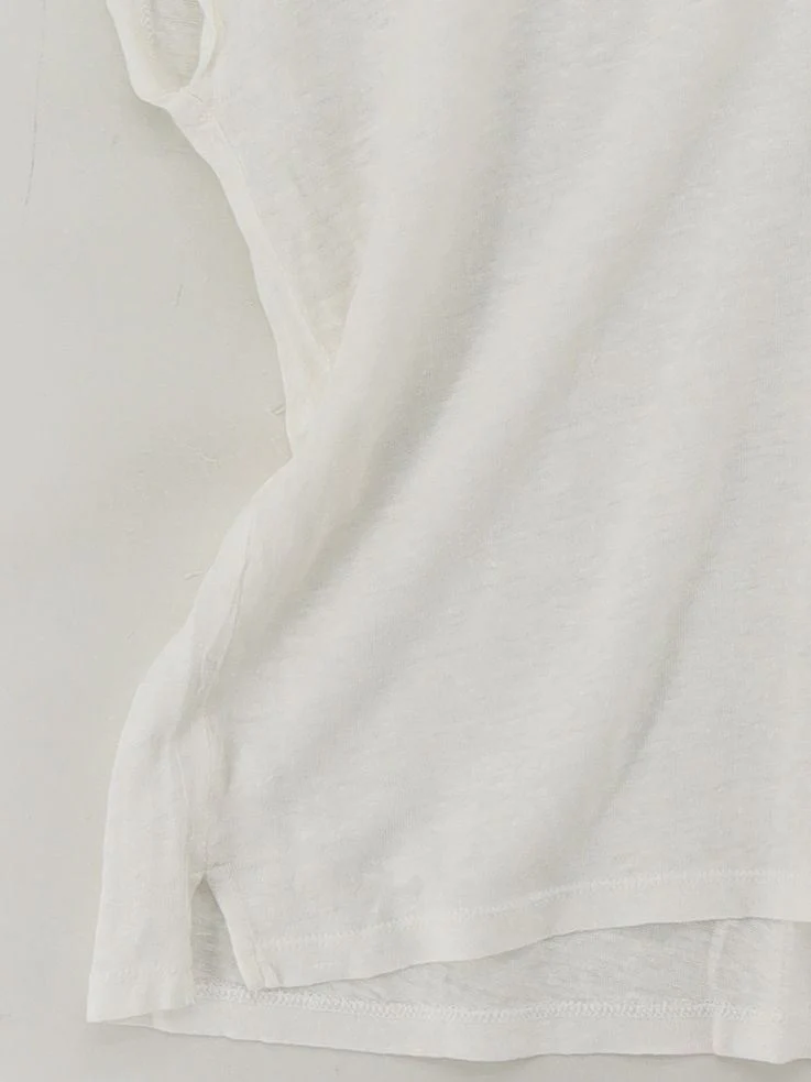 Monsoon Women's T-Shirt L White 100% Linen Short Sleeve V-Neck Basic - Image 4